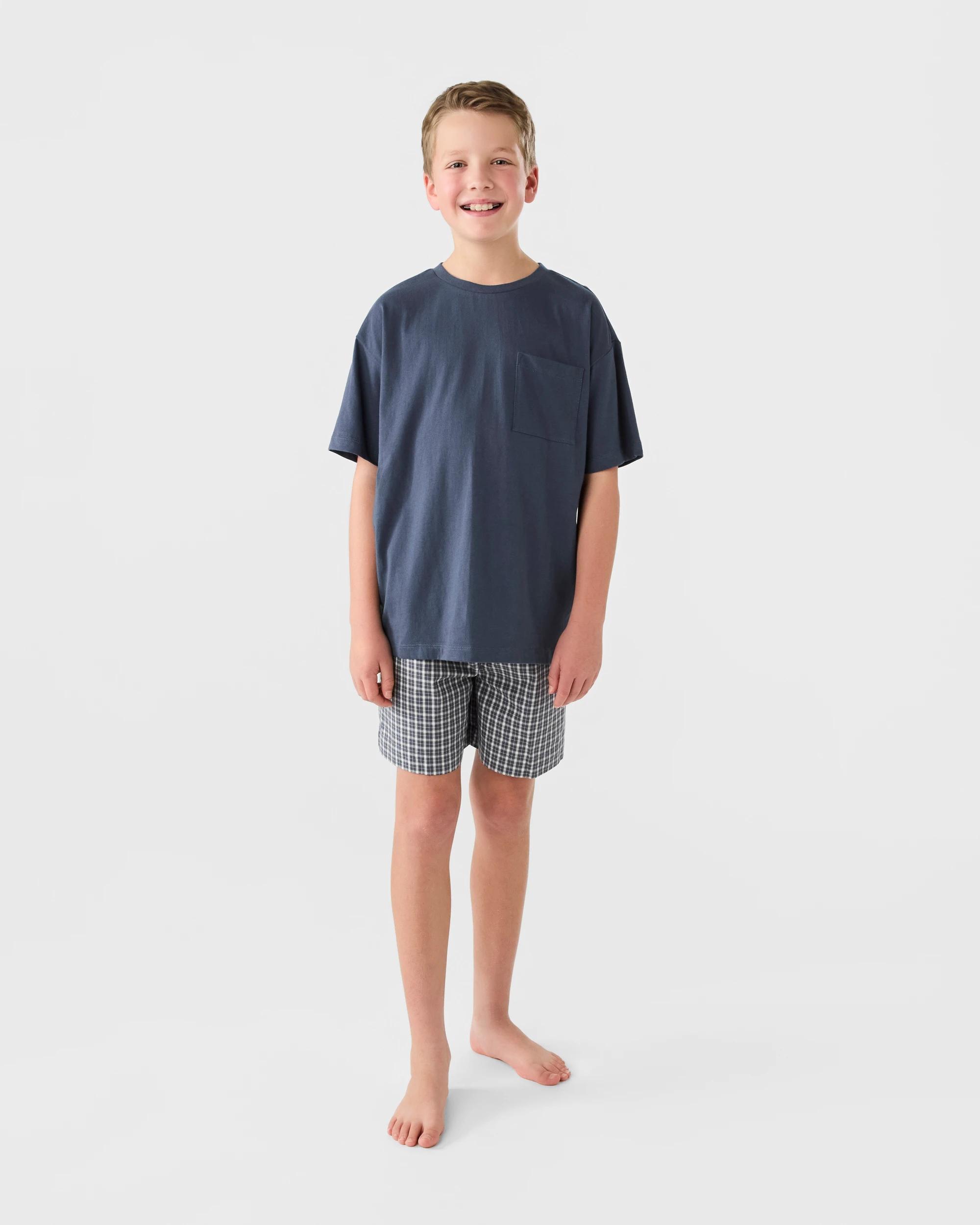 7 Short Sleeve Knit Woven Pyjama Set Drksea Blu, 7 of 9