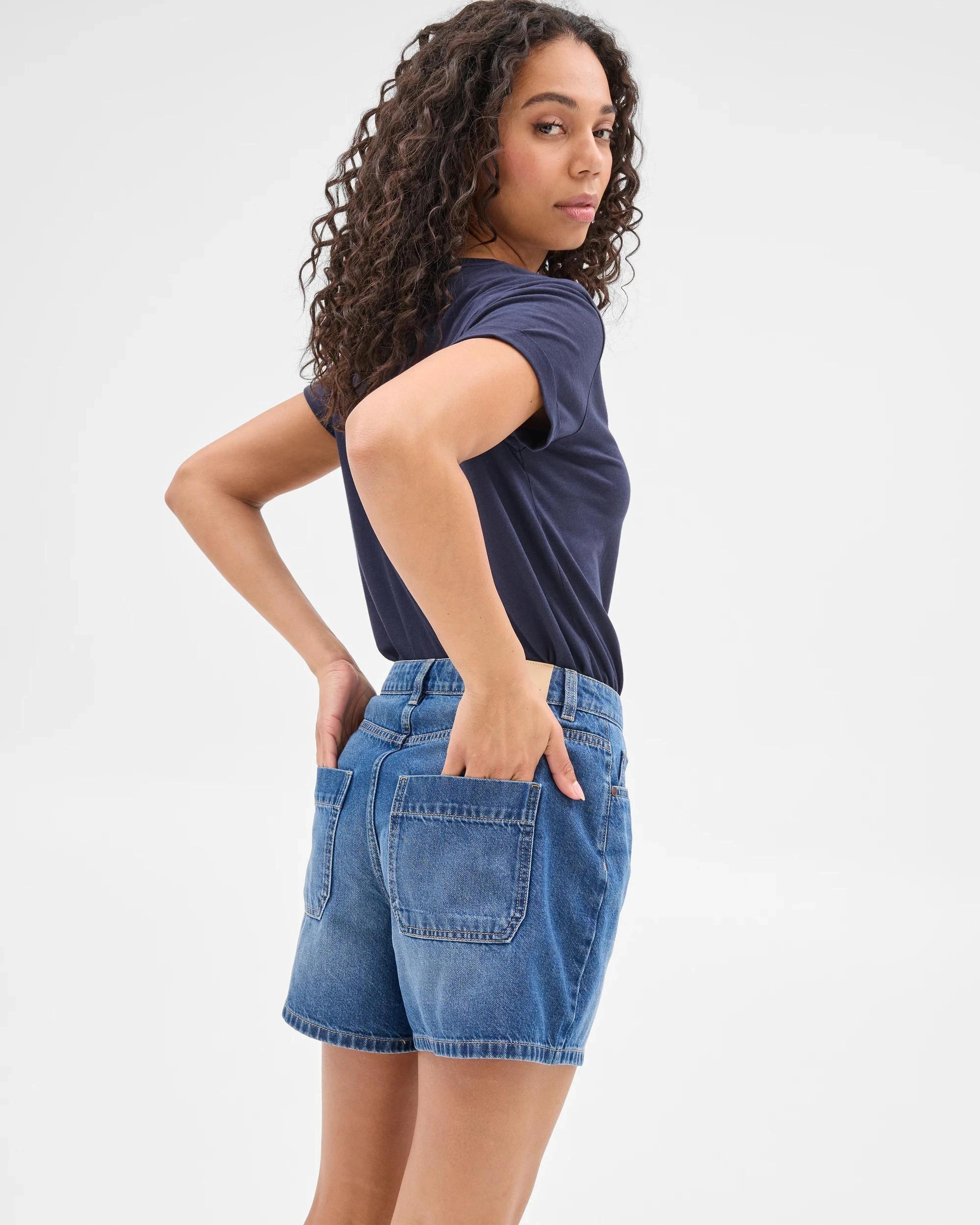 4 Target High Rise A-Line Denim Shorts MEDITERRANEAN BLUE, 4 of 8