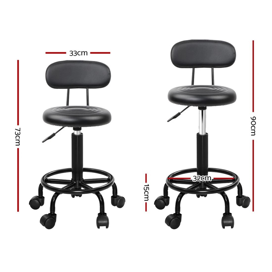 1 Artiss Salon Stool Swivel Chair Backrest - Black, 1 of 4