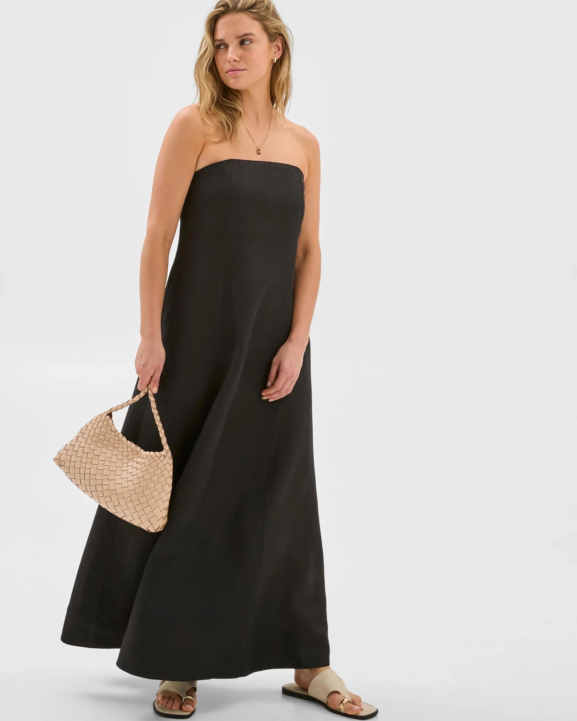 1 Lily Loves European Linen Blend Strapless Maxi Dress BLACK, 1 of 6