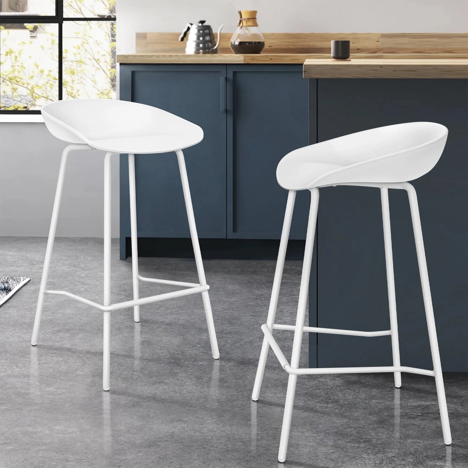 2 Alfordson 2x Kitchen Bar Stools Counter Chairs Metal Finn - White, 2 of 10