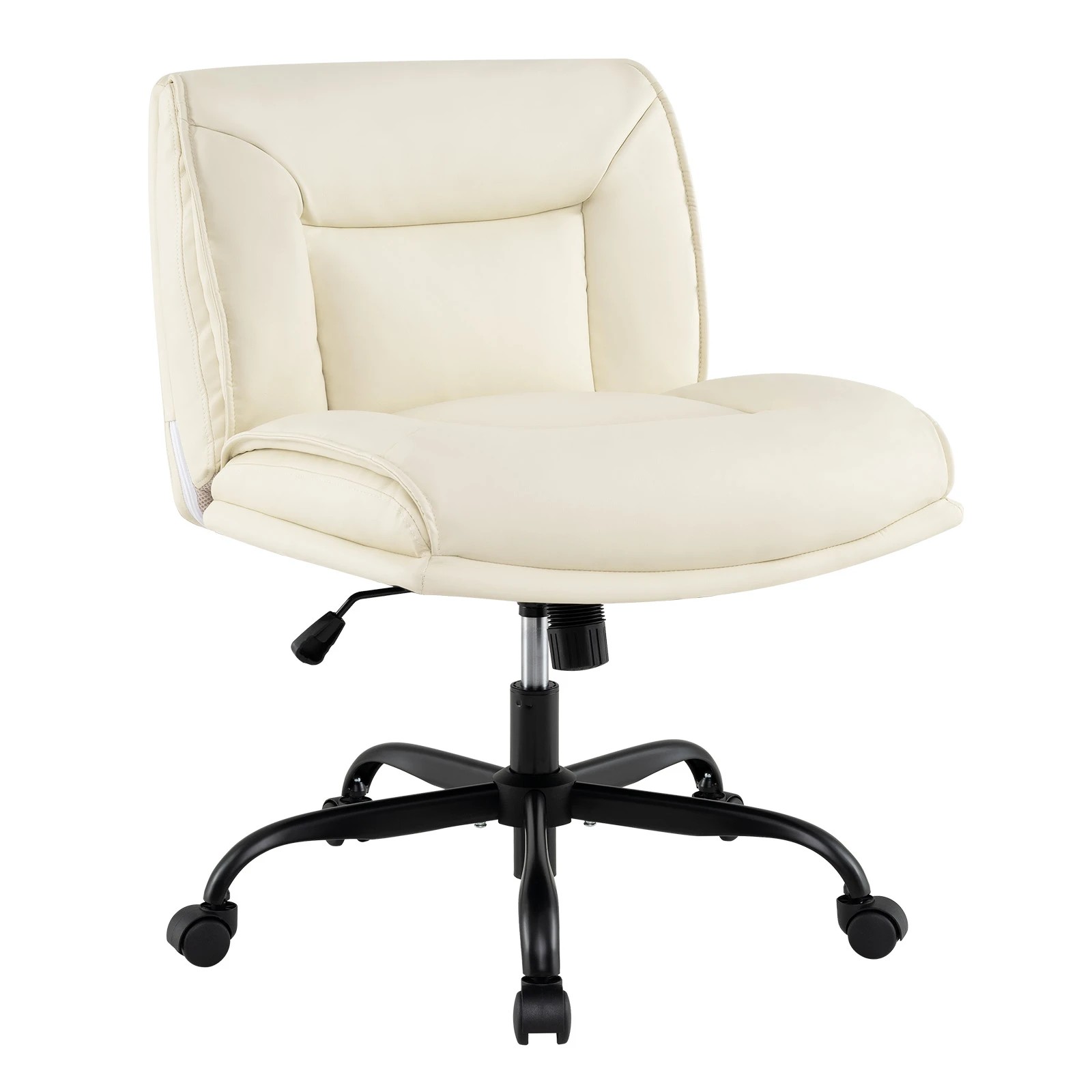 1 Costway Cross Legged Chair Mobile Home Office PU Leather Computer Desk Chair 360° Swivel Chair, 1 of 4