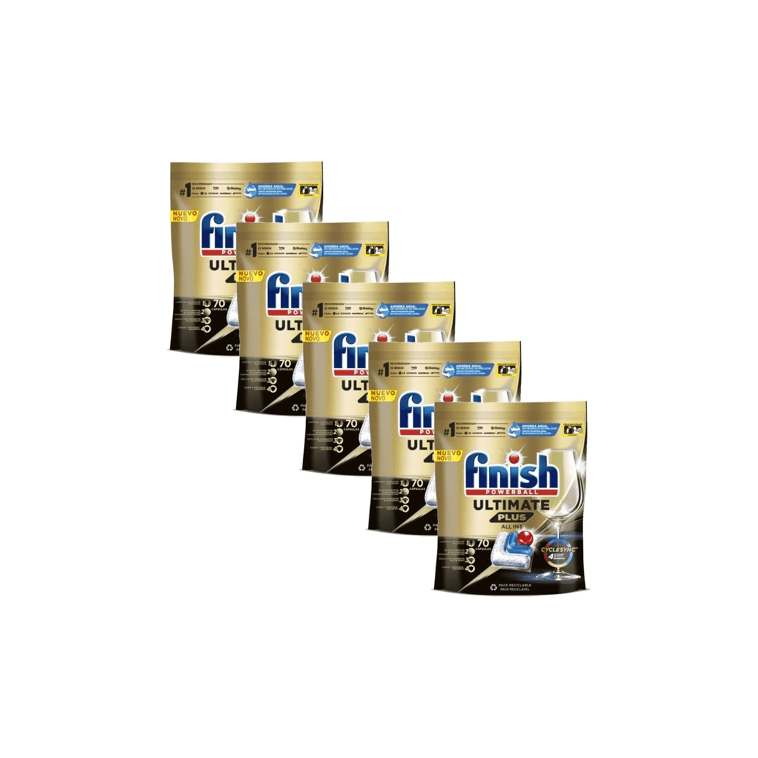 1 Finish Ultimate Plus Dishwashing Cleaning Tablets 5 X 70pc All In 1 Glass Care, 1 of 3