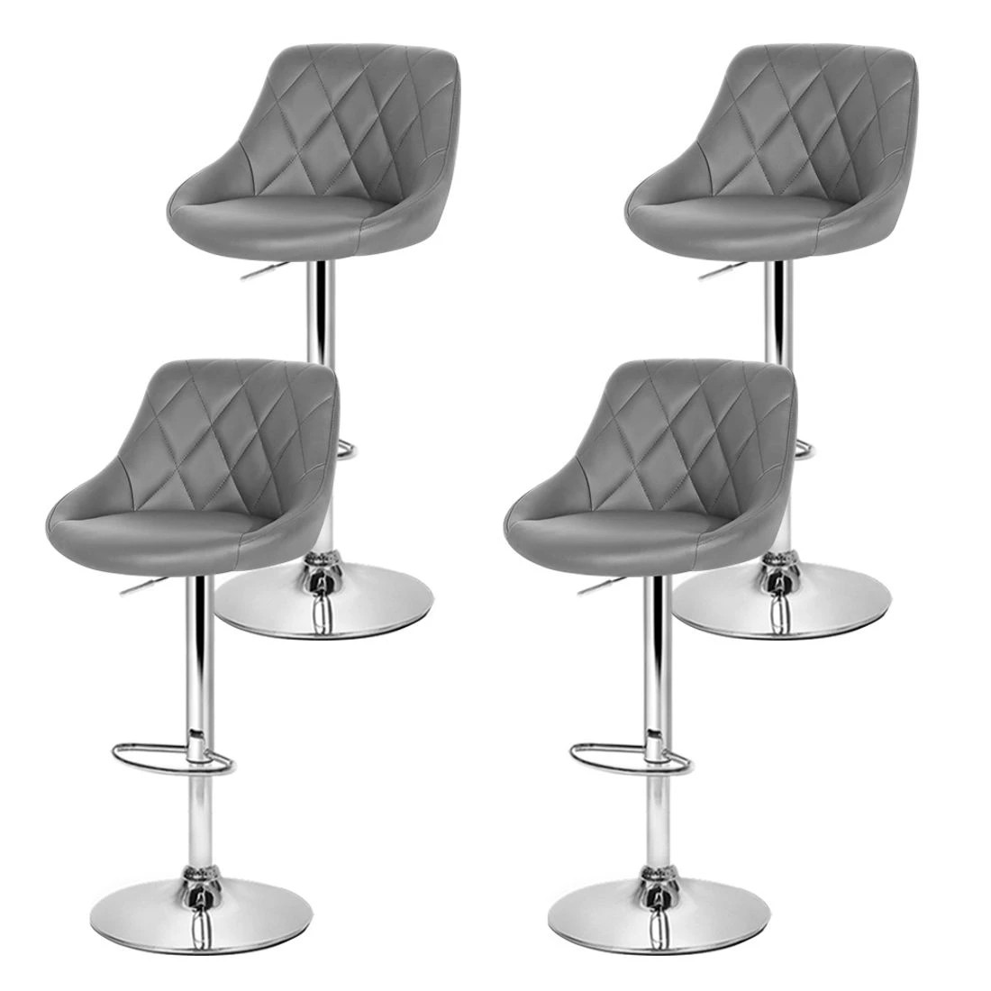 4 Artiss 4x Bar Stools Leather Padded Gas Lift - Grey, 4 of 6