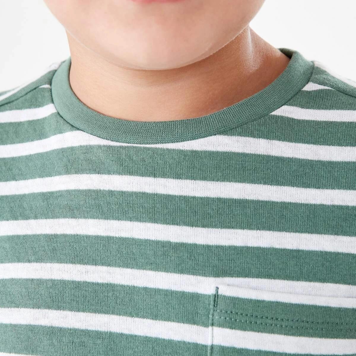 4 Double Cloth Stripe T-shirt Grn Stripe, 4 of 9