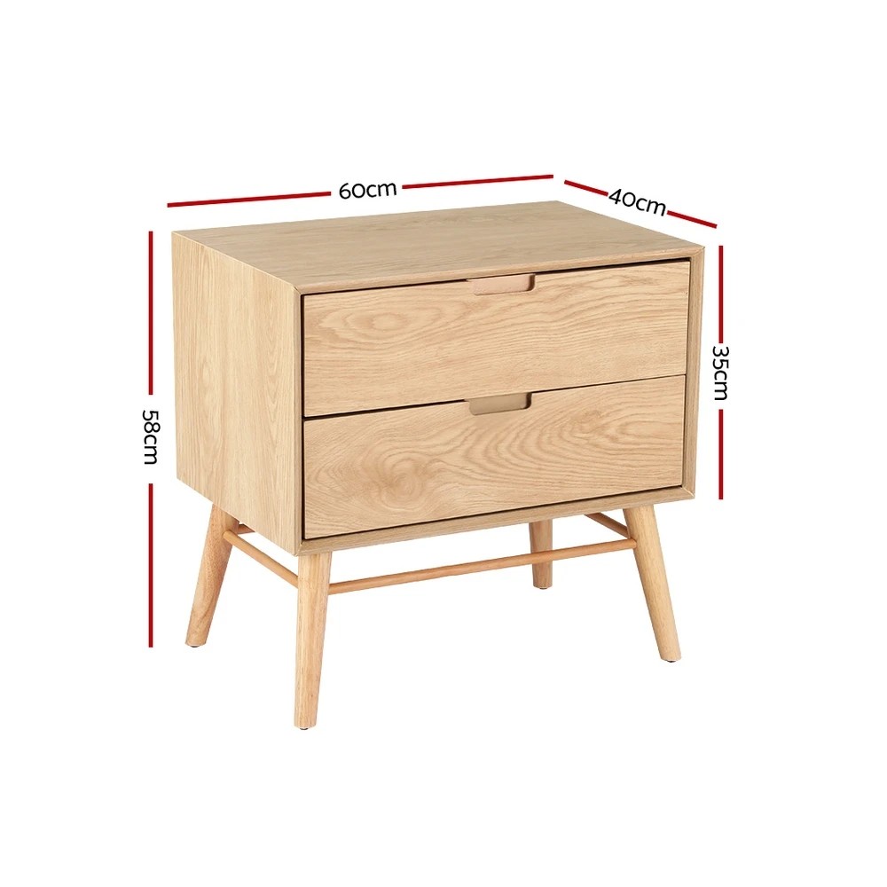 2 Artiss Bedside Table 2 Drawers - Natural, 2 of 5