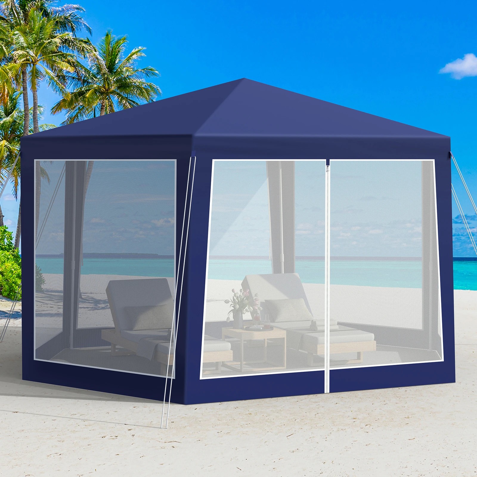 5 Alfordson Gazebo 2x2m Outdoor Camping Marquee Canopy Mesh Wall Portable - Blue, 5 of 10