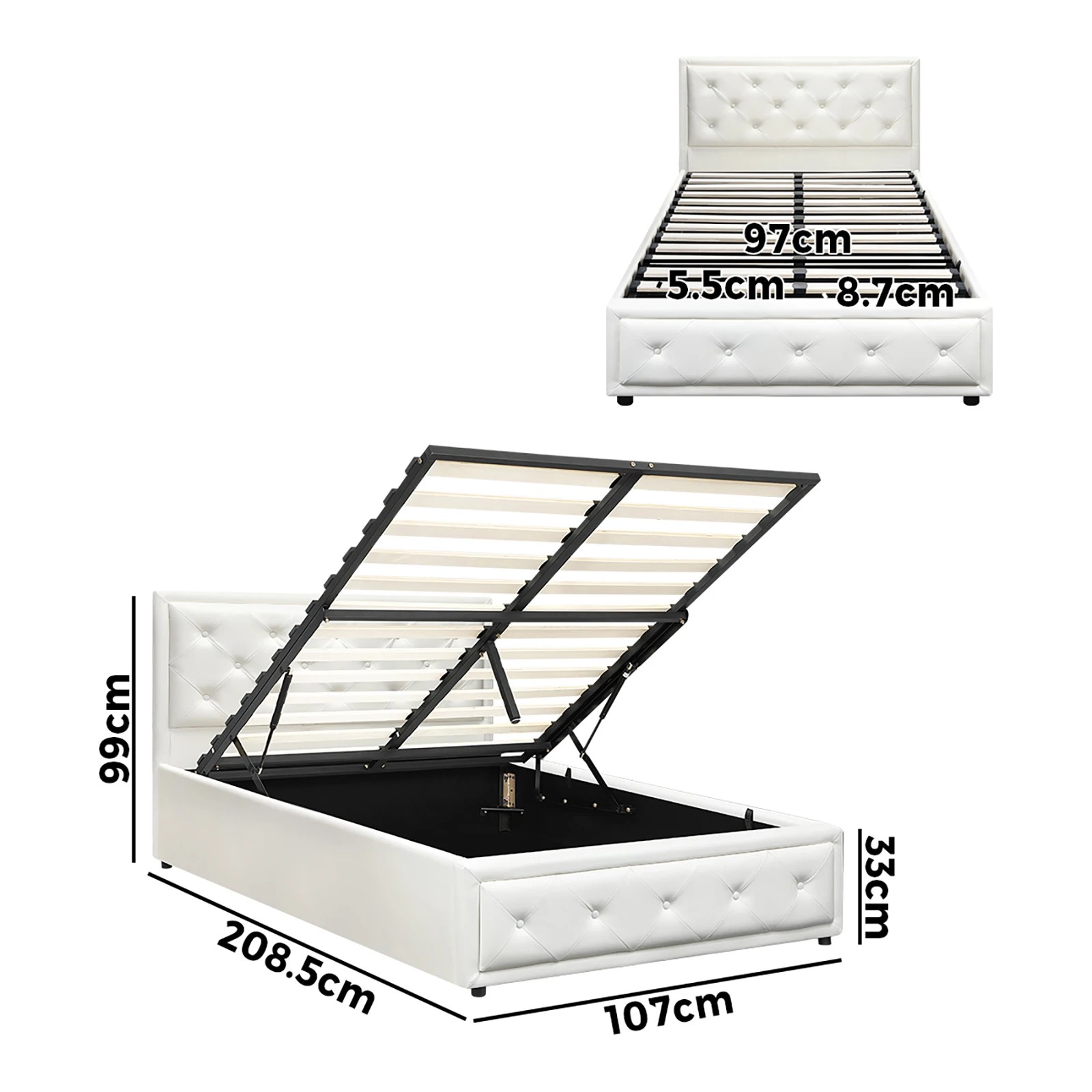 10 Oikiture King Single Bed Frame Gas Lift Base With Storage Enzo
 - White, 10 of 10