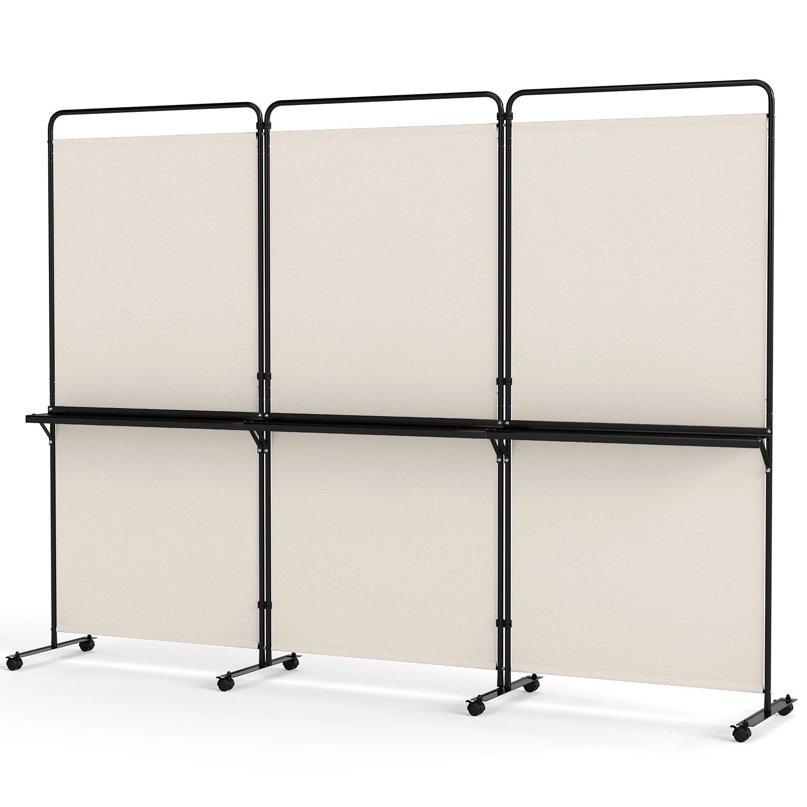 1 Costway 3-Panel Folding Room Divider Mobile Privacy Screen w/Metal Shelves Wall Seperator - White, 1 of 5