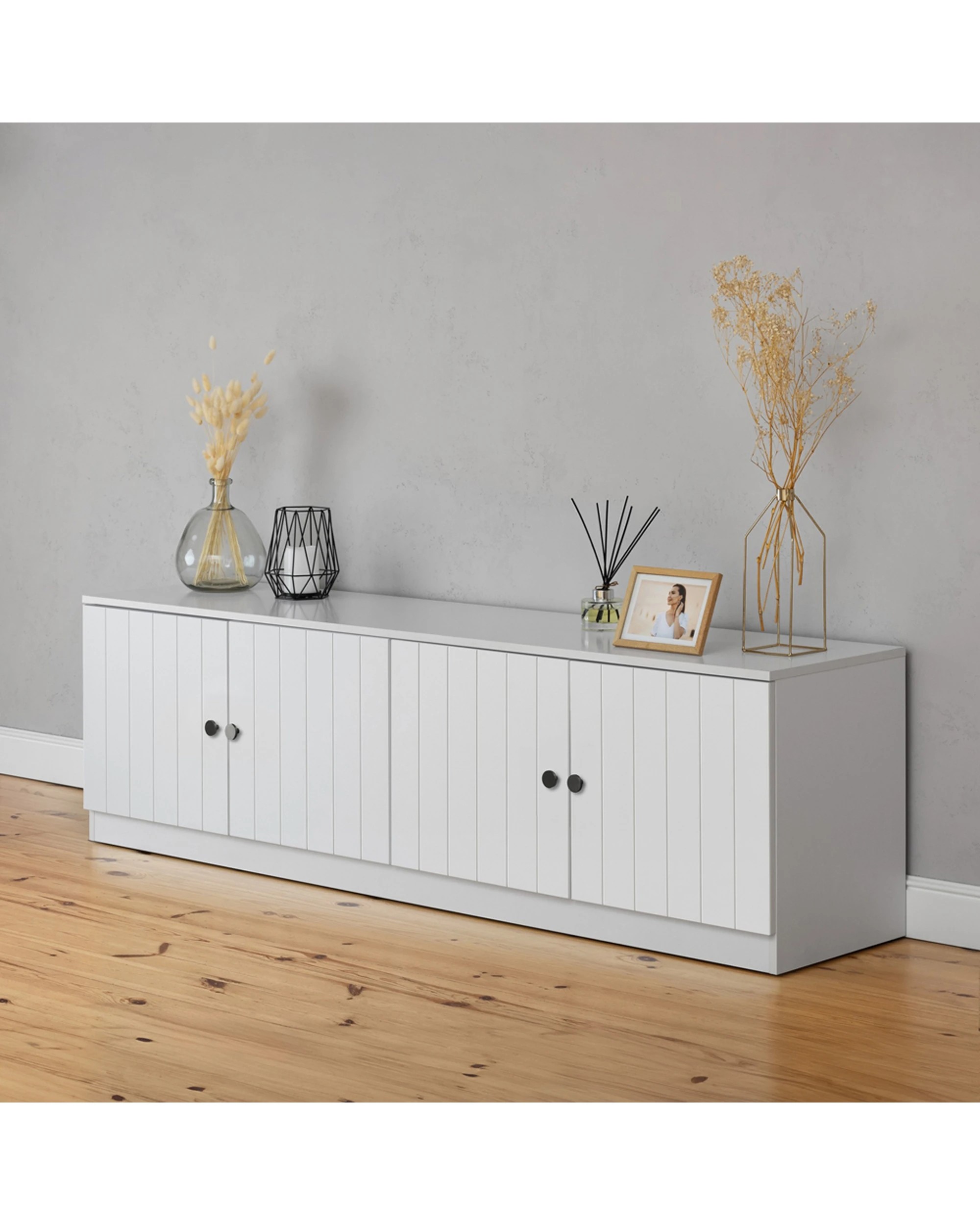 2 European Cabinetry Bucharest VJ Panel TV Unit Round Handle - White, 2 of 4