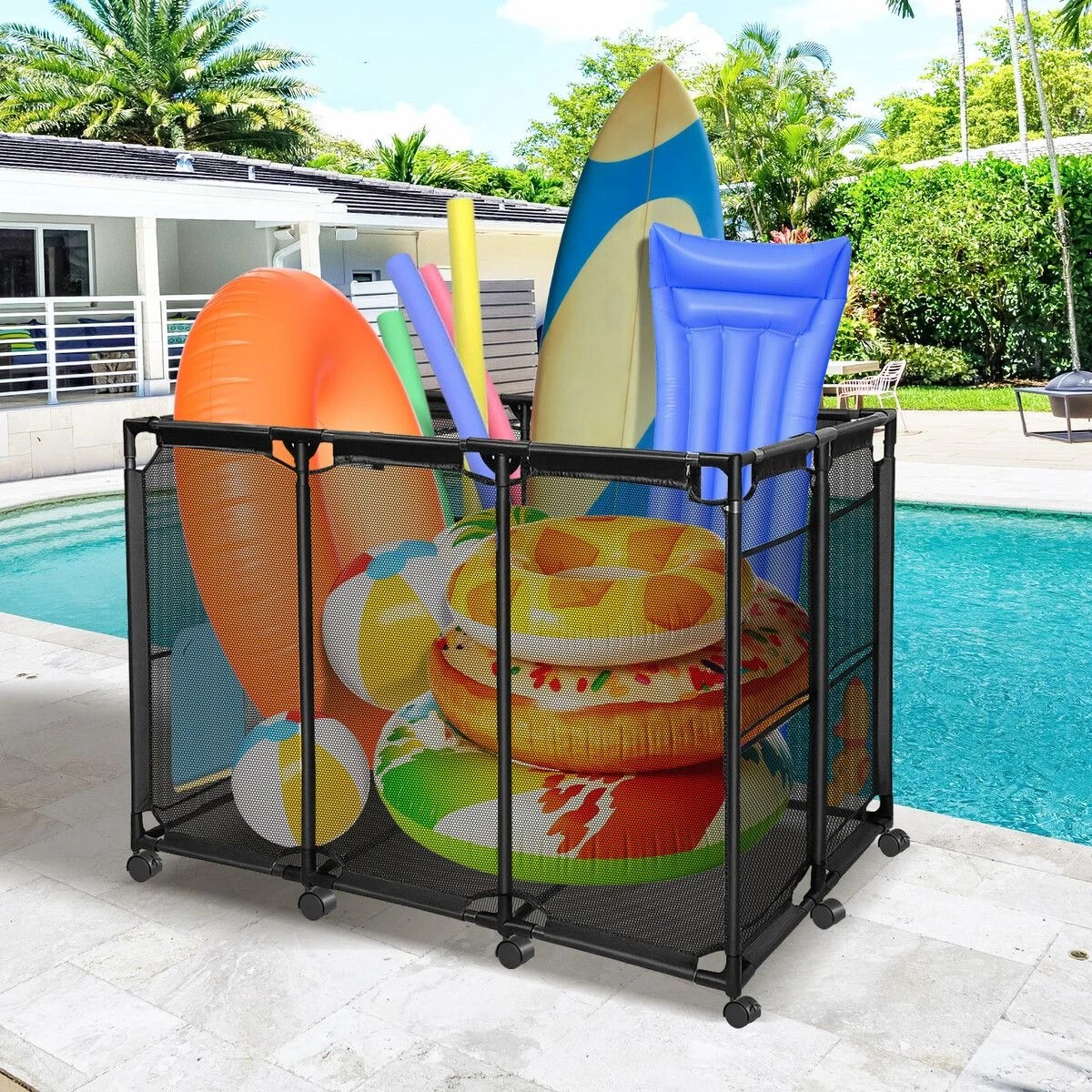 5 AUSWAY Pool Storage Bin Cart Poolside Toys Box Floats Noodles Container Organizer, 5 of 5