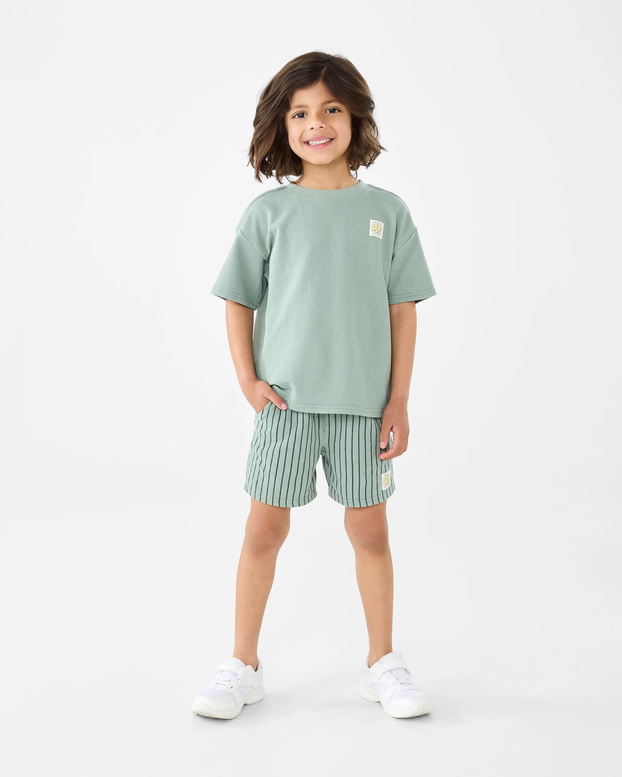 6 Textured Knit Shorts Grn Stripe, 6 of 7
