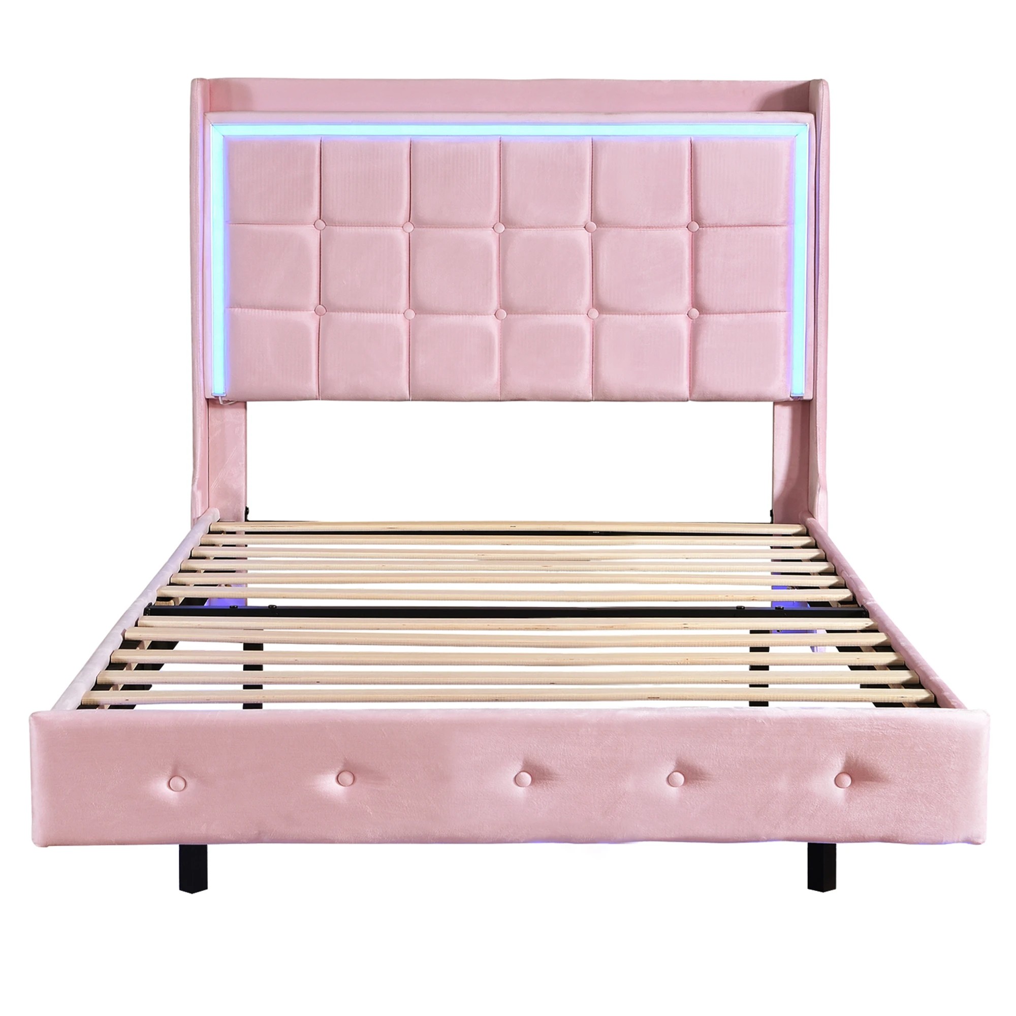 2 Levede King Single Floating Bed Frame With RGB LED Light Headboard USB Charge, 2 of 8
