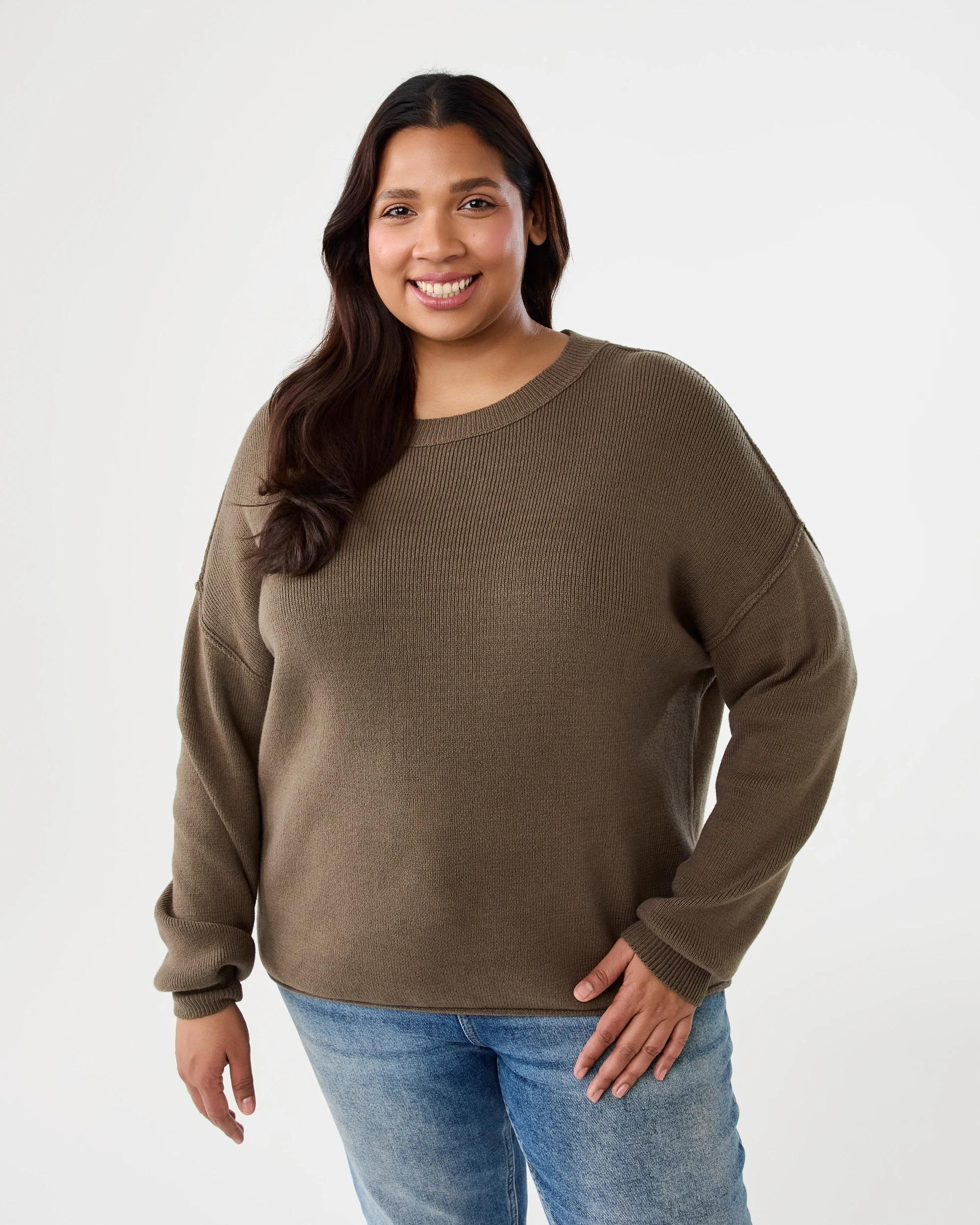 1 Curve Oversized Crew Neck Jumper Deep Olive, 1 of 7