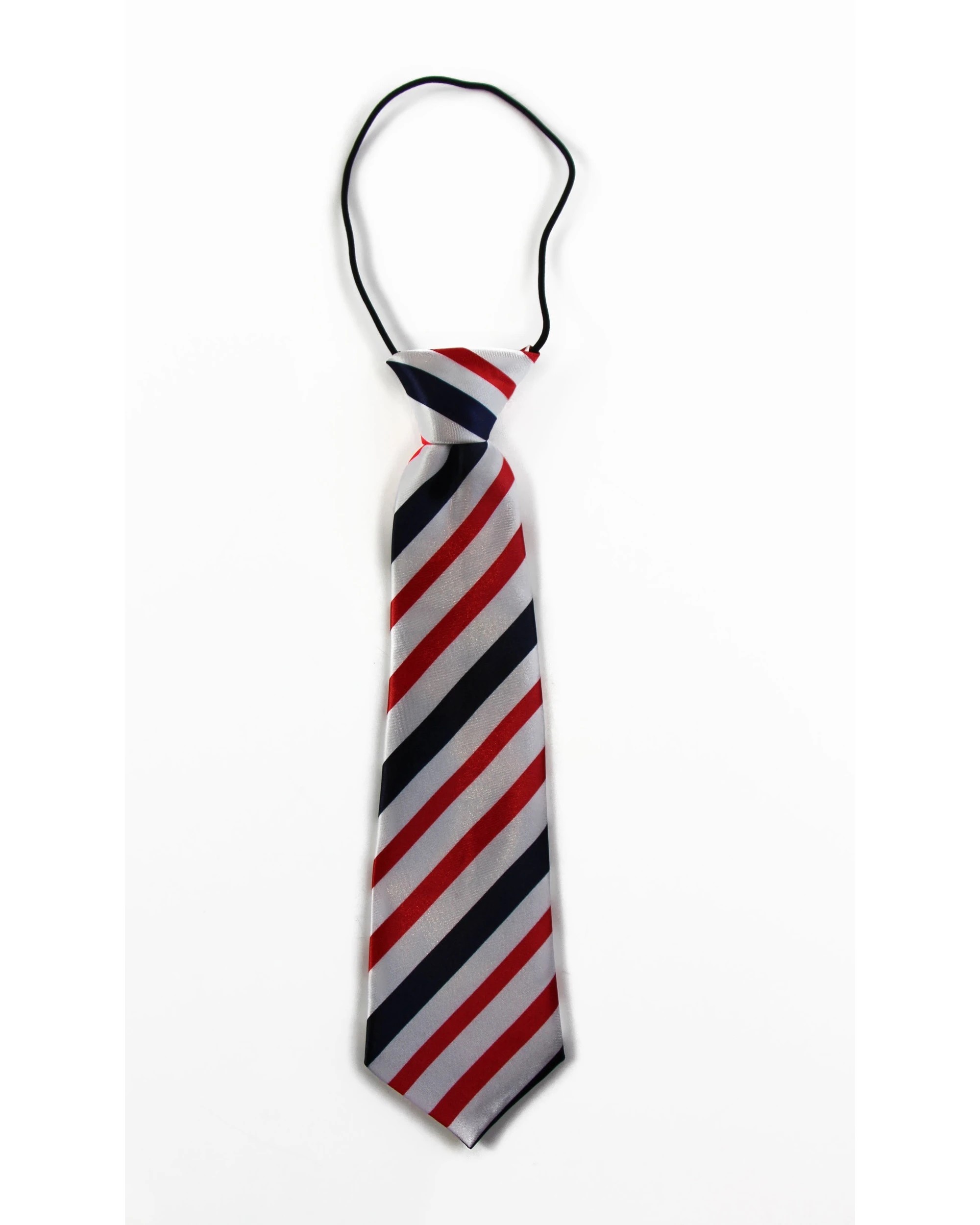 2 Zasel Kids Boys White, Midnight Blue & Red Diagonal Patterned Elastic Neck Tie, 2 of 2