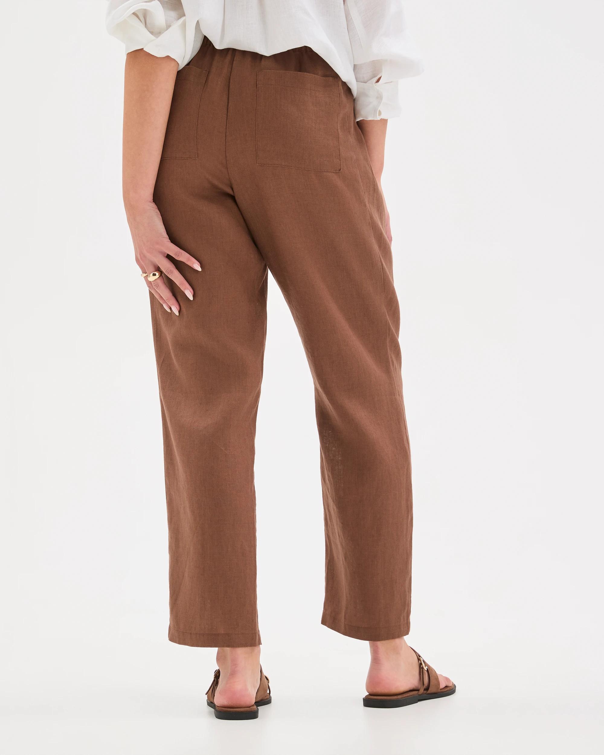6 Target Petites European Linen Tapered Jogger Pants WARM BROWN, 6 of 6