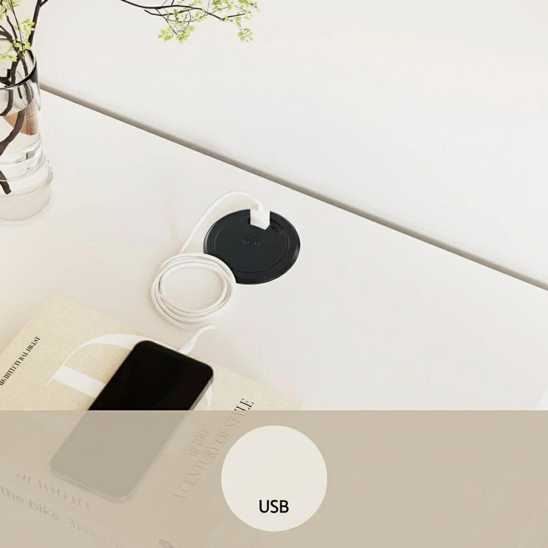 4 Artiss Smart Bedside Table LED Wireless Charging Ada - White, 4 of 6