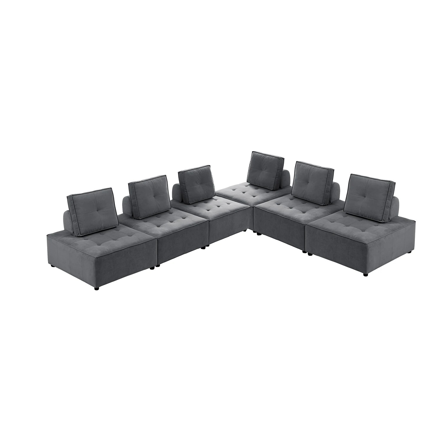 2 Foret 6pc Armless Seat Modular Extension Ottoman Couch Velvet Sofa Dark Grey, 2 of 9