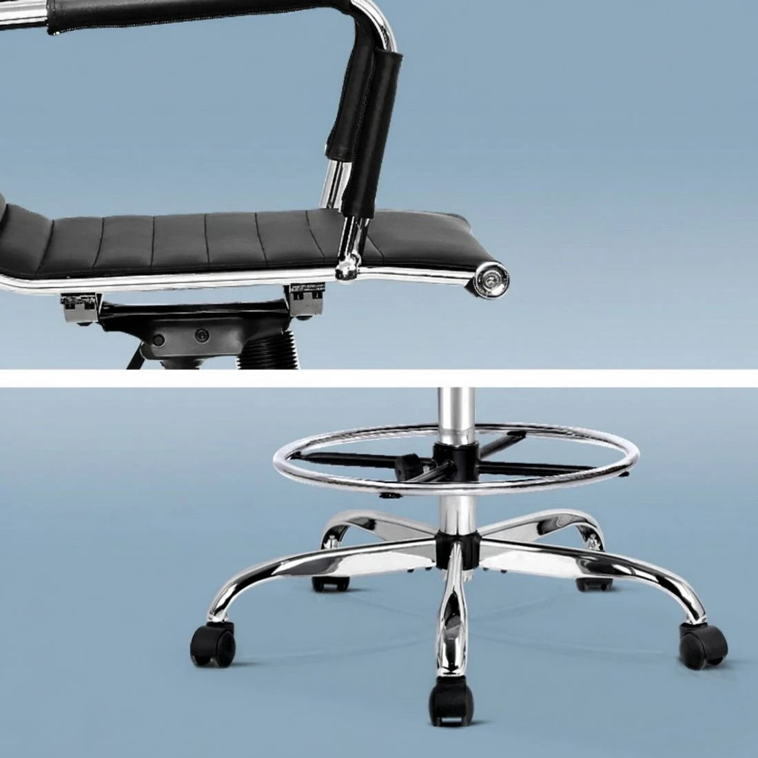 5 Artiss Office Chair Drafting Stool Leather Chairs - Black, 5 of 5