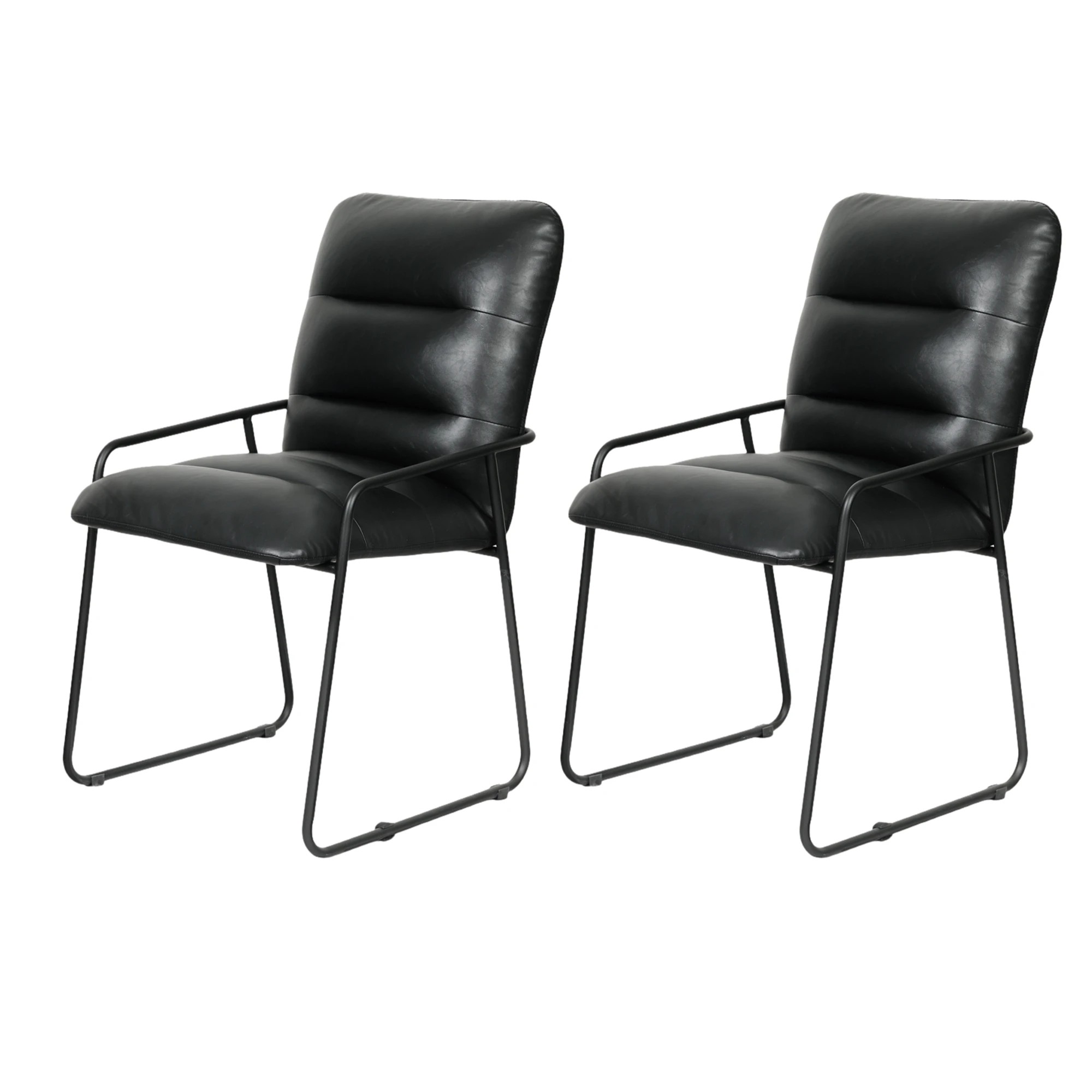 1 Levede PU Dining Chair Metal Frame Modern Kitchen  Industrial Accent Chair - Black, 1 of 9