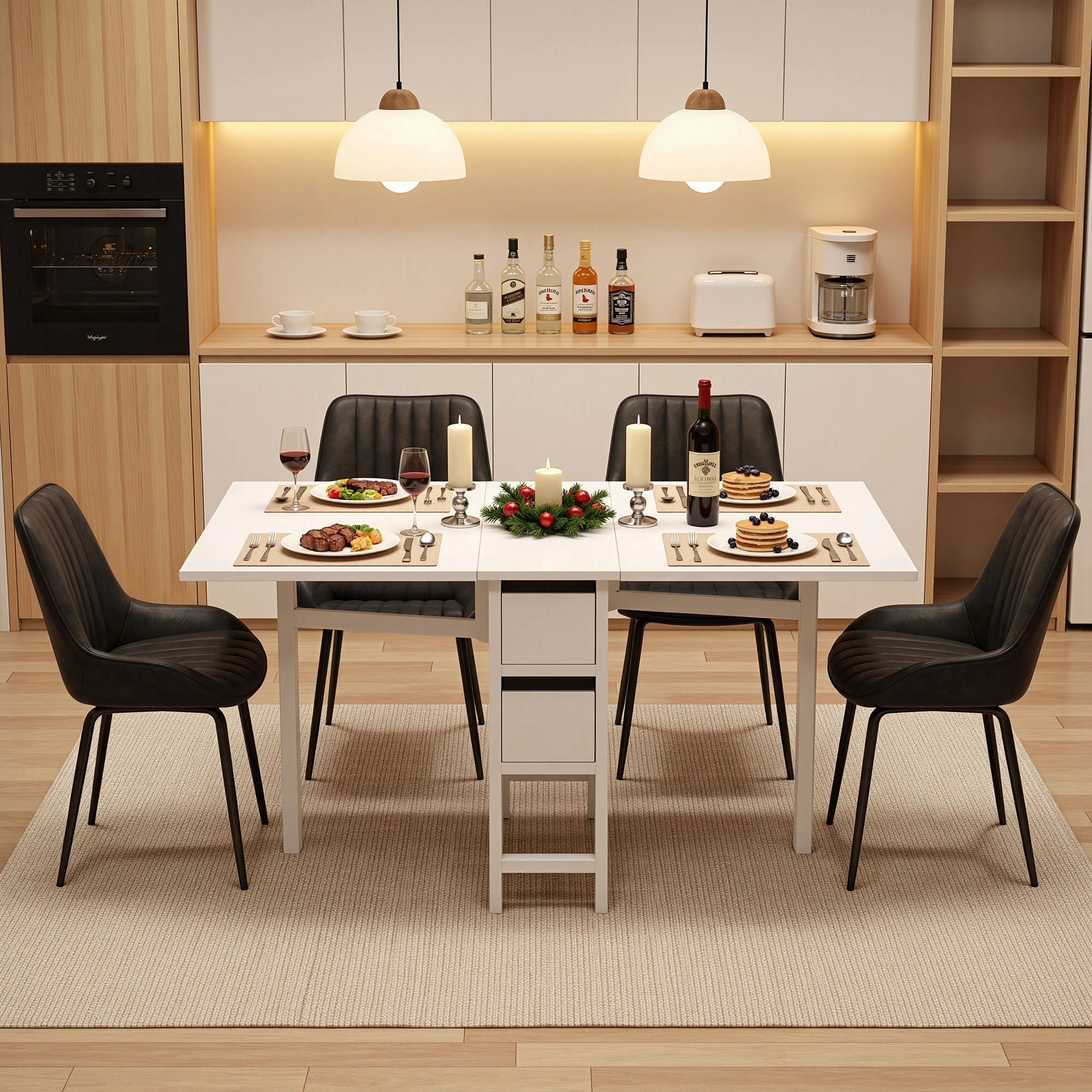 9 Artiss Dining Table and Chairs Set 5pcs Foldable Kitchen Furniture with 2 Drawers - Multi, 9 of 10
