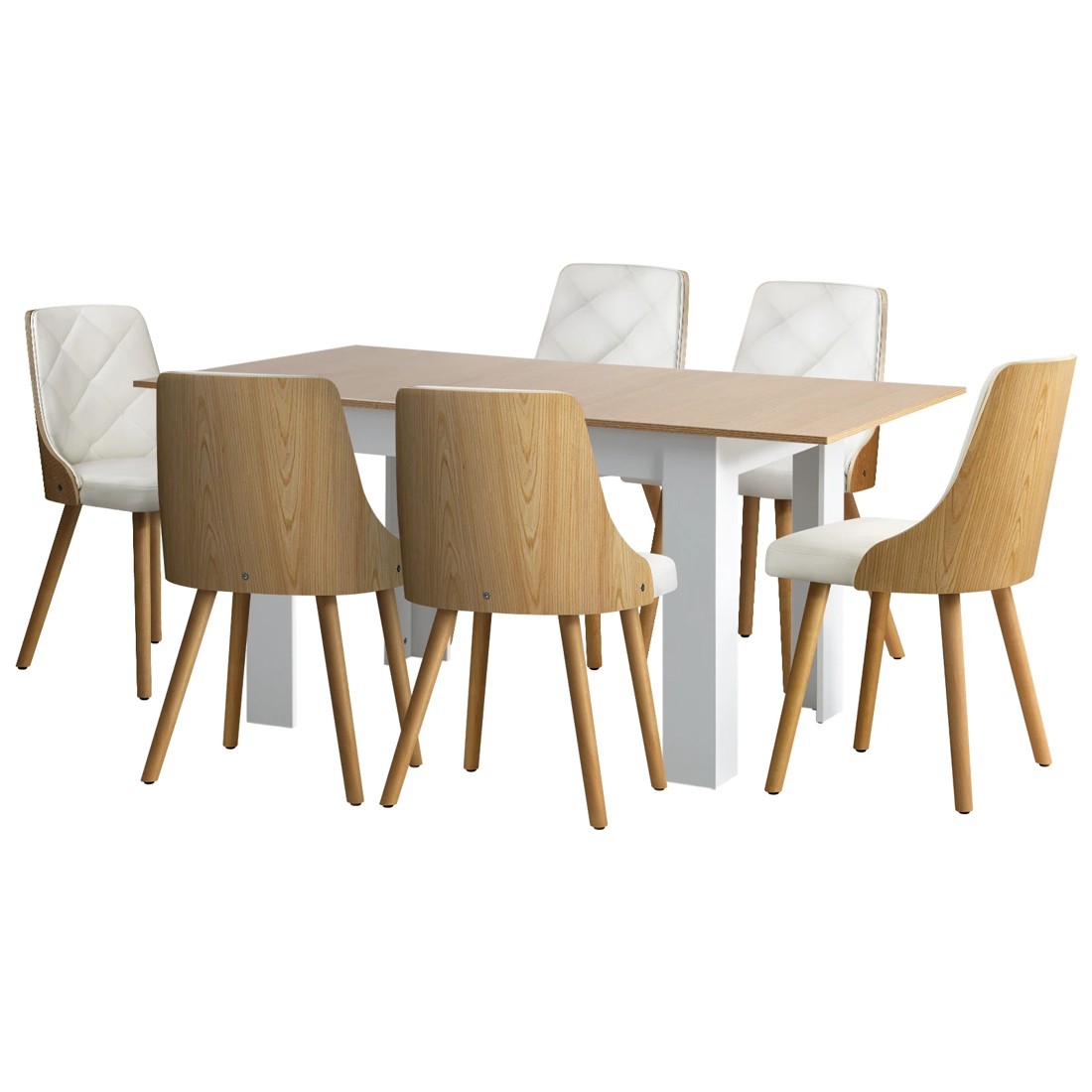 1 Oikiture 160cm Extendable Dining Table With 6pcs Dining Chairs Pu Leather
 - Multi, 1 of 10