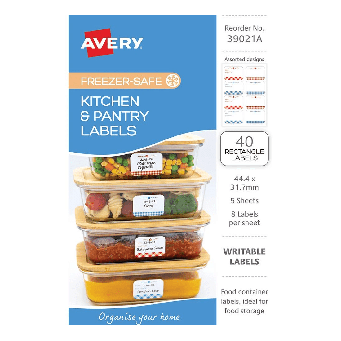 1 Avery 8UP Freezer-Safe Kitchen Labels Gingham 5 Sheets, 1 of 6