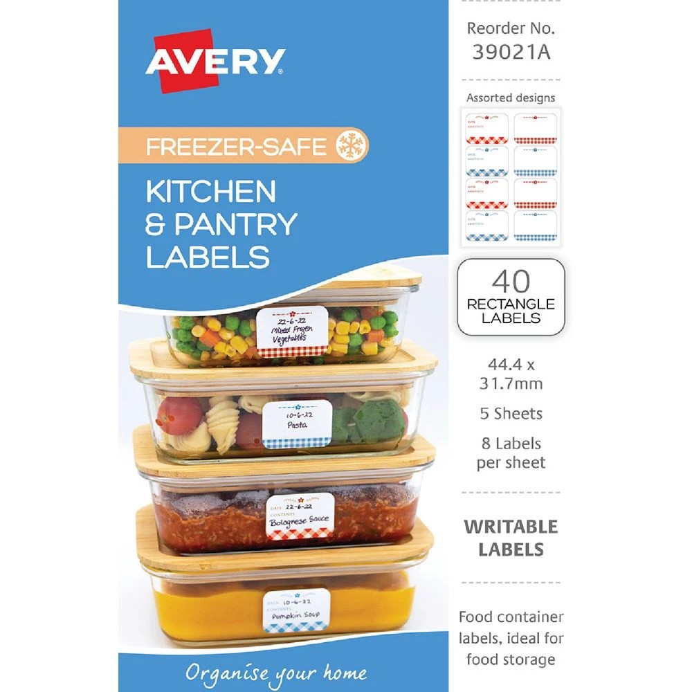 1 Avery 8UP Freezer-Safe Kitchen Labels Gingham 5 Sheets, 1 of 6