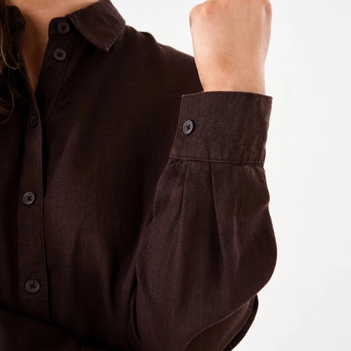 6 Long Sleeve Linen Blend Shirt MELTED CHOCOLATE, 6 of 6