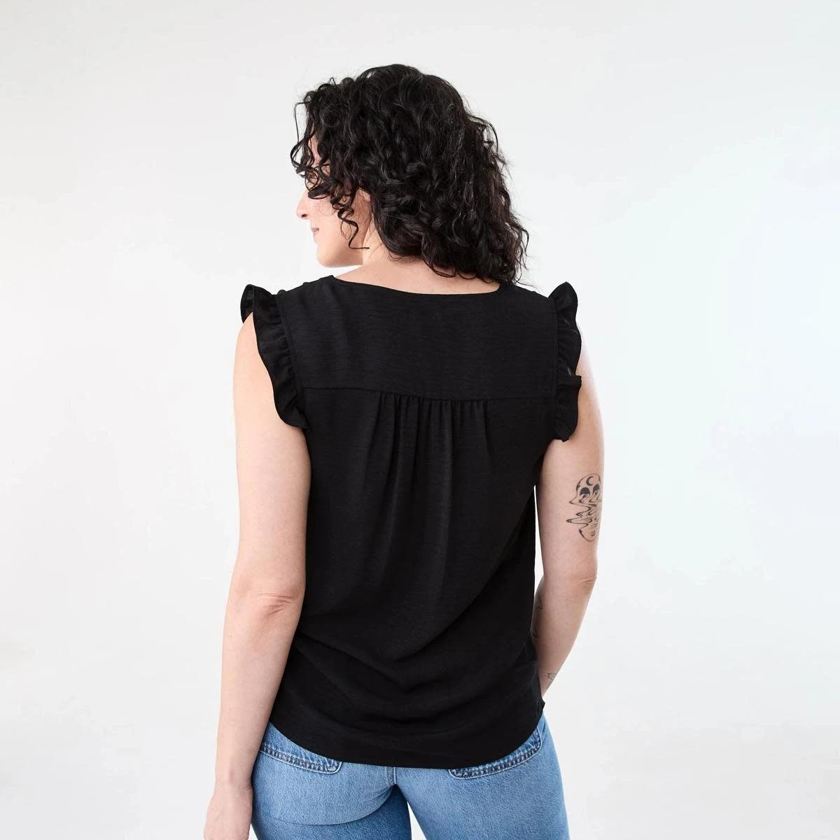 3 Sleeveless Frill Top BLACK, 3 of 6