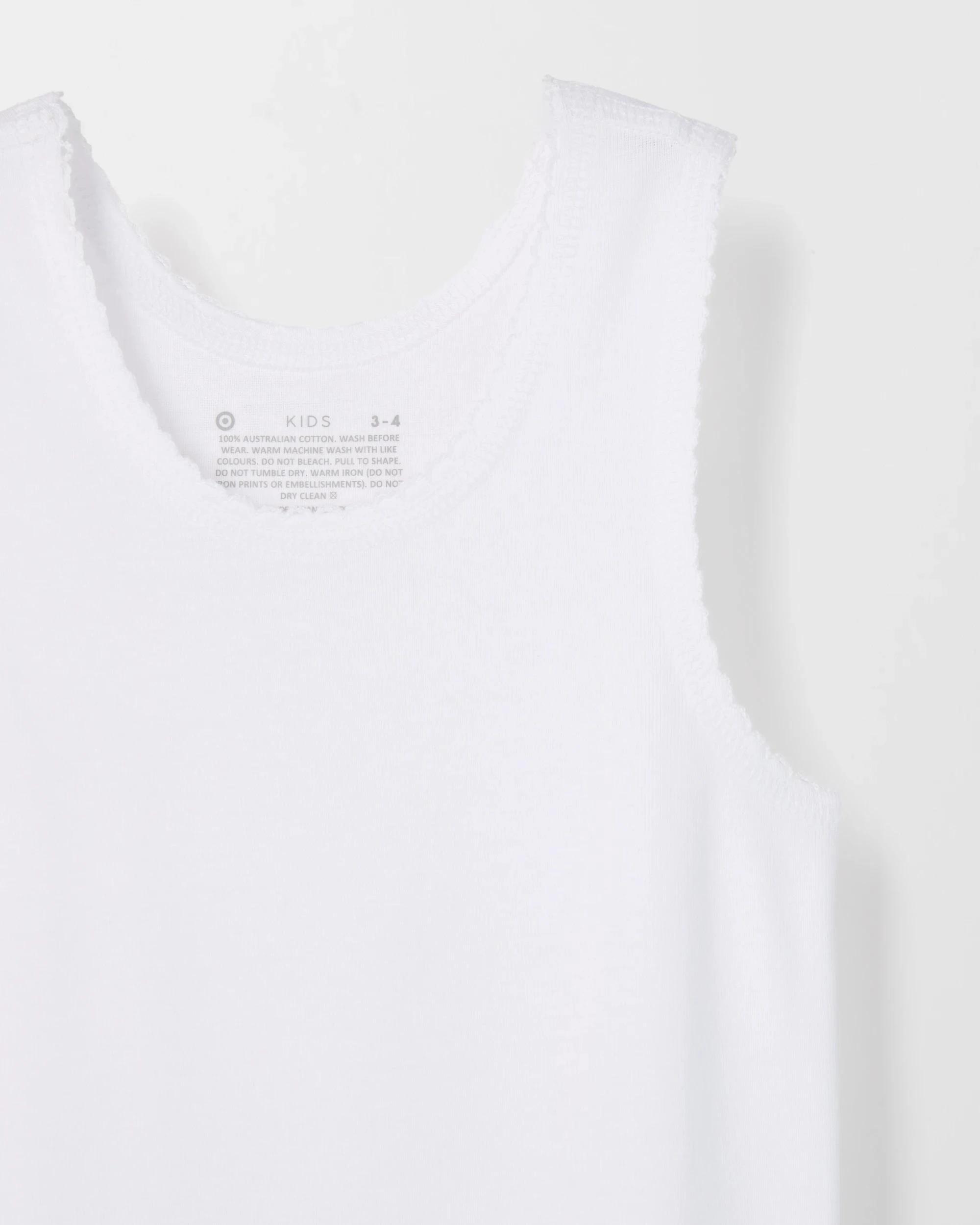 3 Target Kids Australian Cotton 3 Pack Younger Girls Vest WHITE, 3 of 3