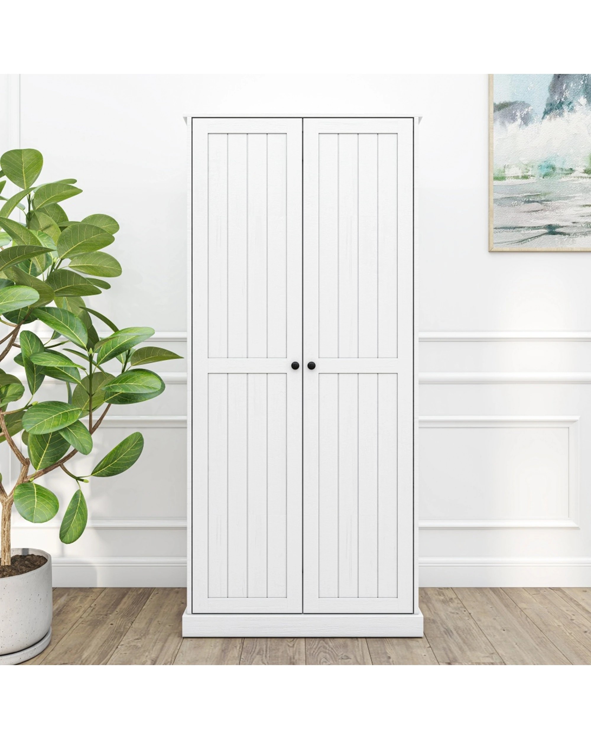 2 Alpine Bay Hamptons 2 Door Broom Multipurpose Cupboard Storage Unit 80cm - White, 2 of 9