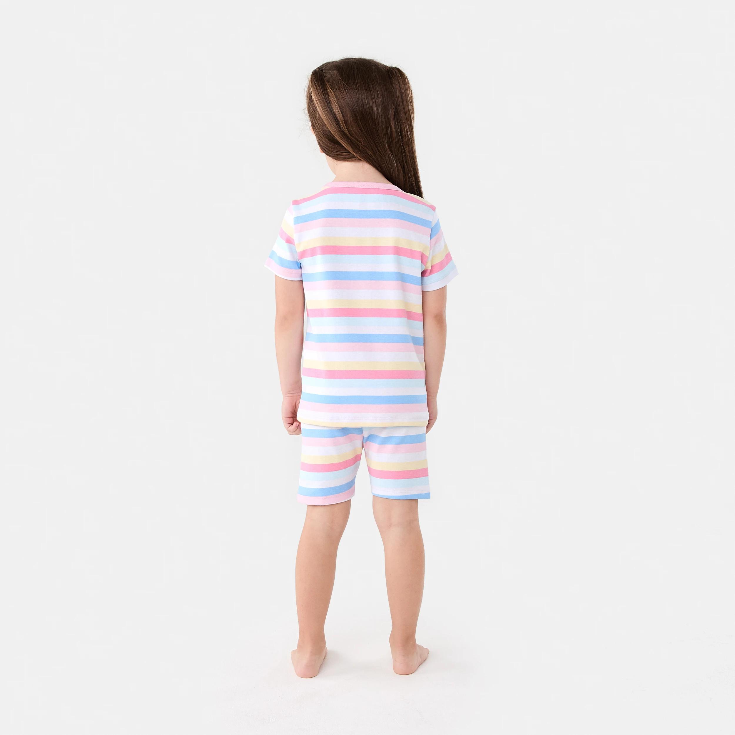 2 Short Sleeve Ribbed Pyjama Set COLOURFUL STRIPE, 2 of 7