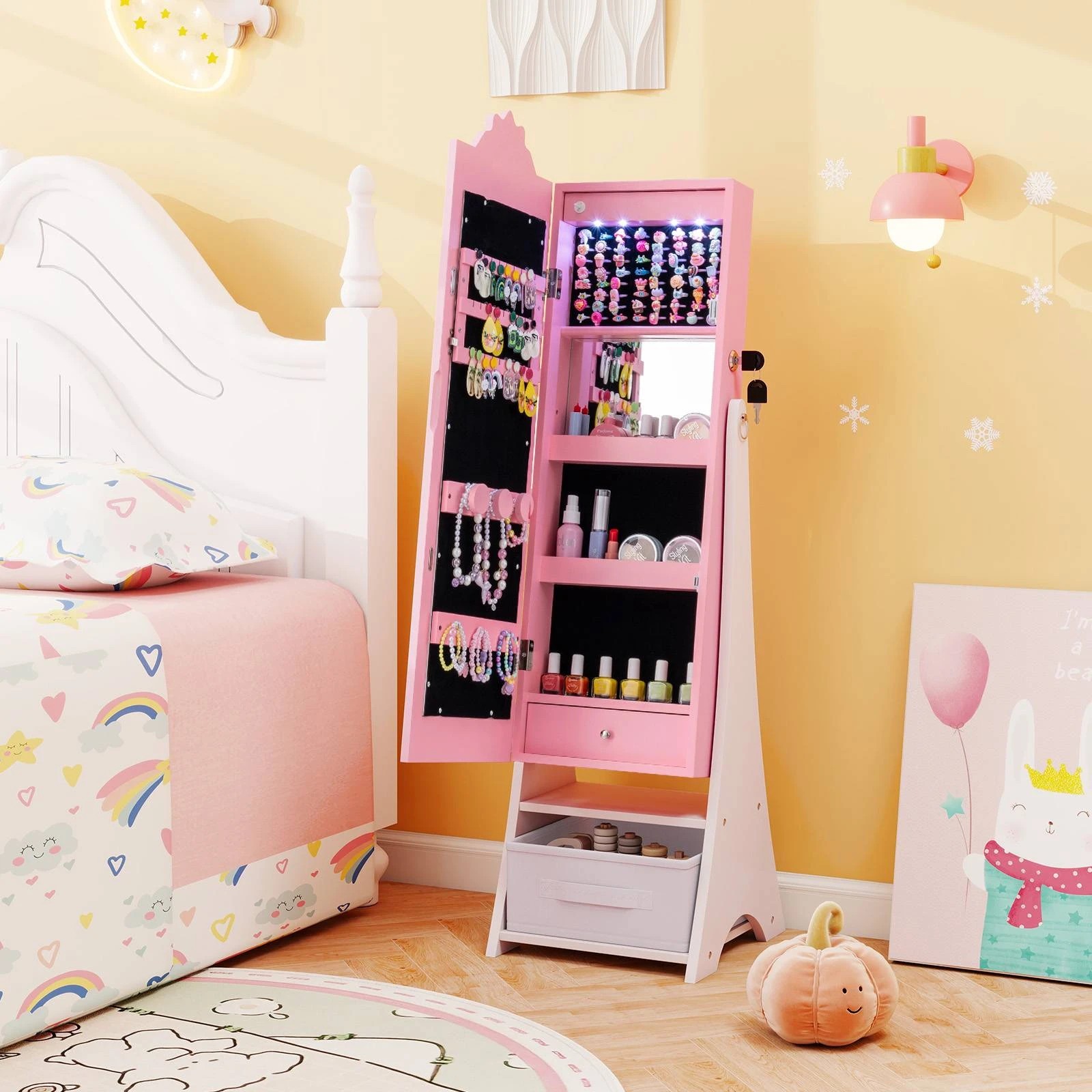 3 Costway Mirror Cabinet Jewelry Armoire Princess Storage - White, 3 of 3