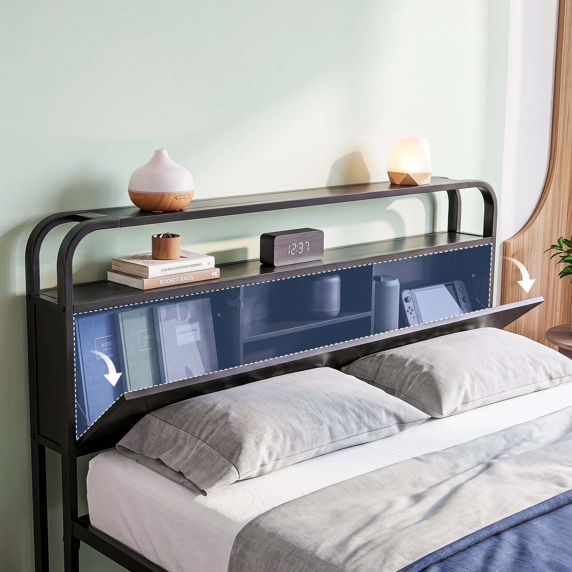4 Artiss Metal Bed Frame 4 Drawers Hidden Storage Headboard HEDY  - King Bed - Black, 4 of 8