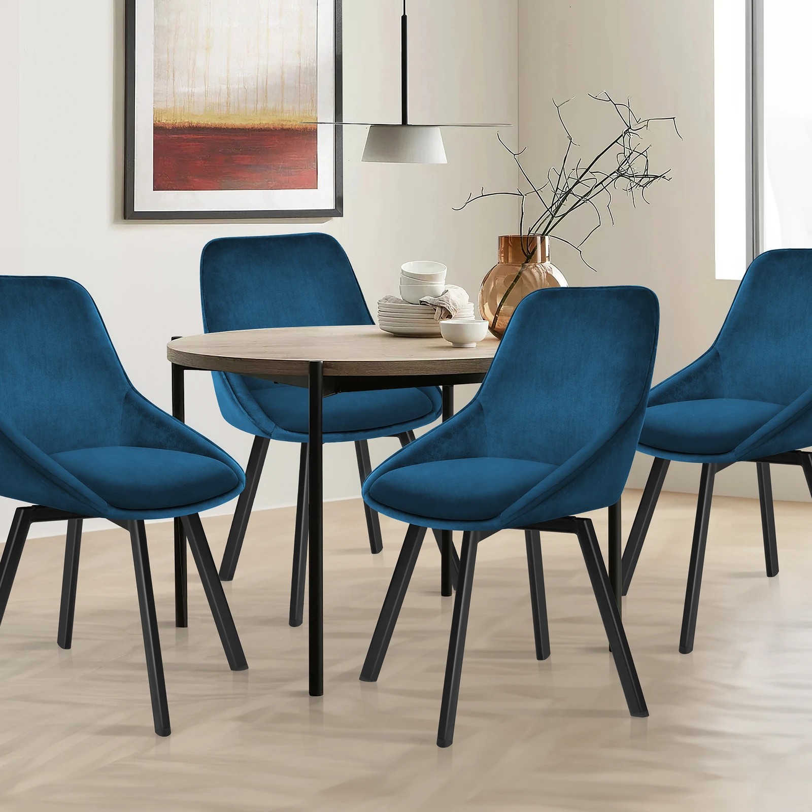 3 Alfordson 4x Dining Chairs Accent Kitchen Swivel Lounge Padded Seat Velvet - Blue, 3 of 8