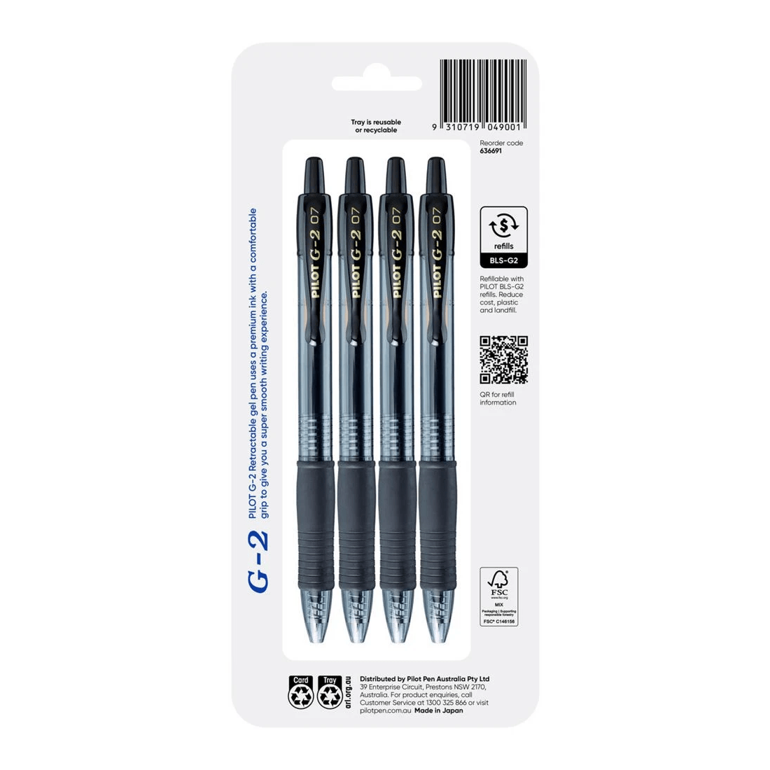 2 PILOT G2 Retractable Gel Pen Fine 0.7mm Black 4 Pack, 2 of 8