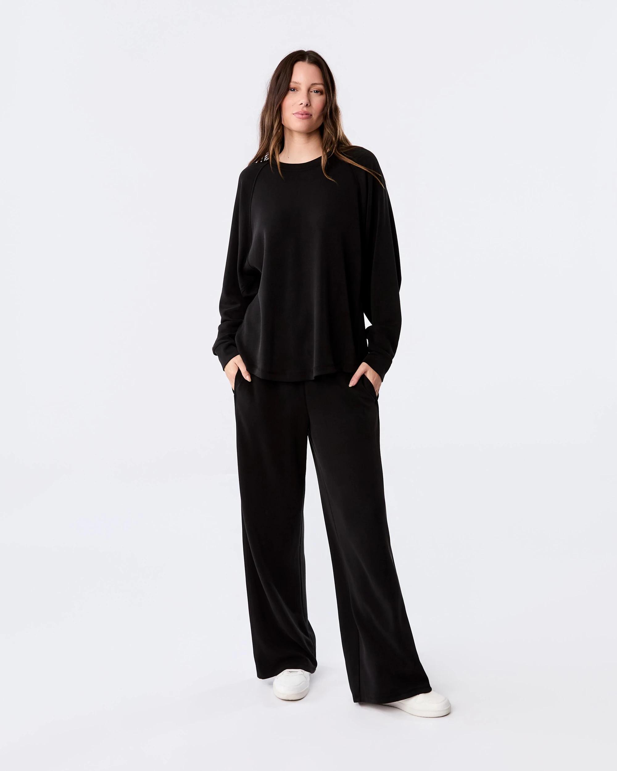 6 Active Womens Soft Modal Relaxed Long Sleeve Top Black, 6 of 6