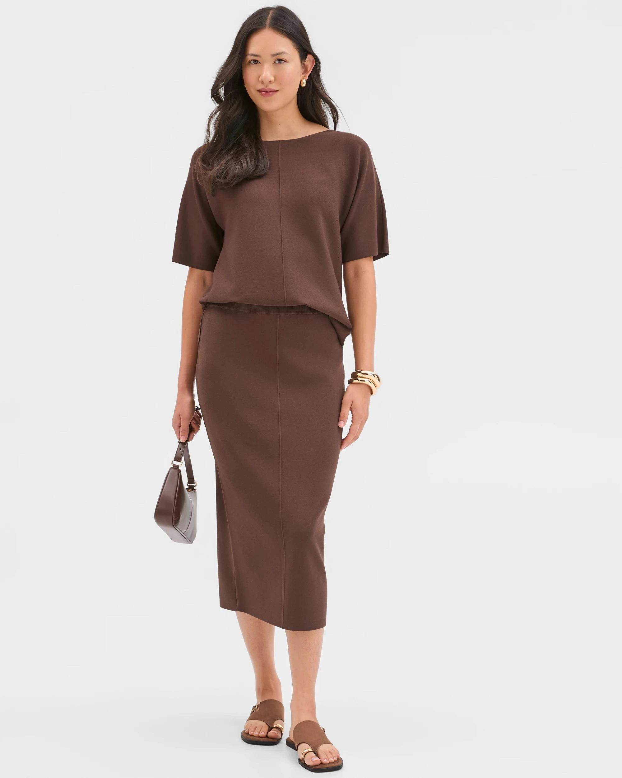 4 Preview Crepe Knit Pencil Skirt RUM RAISIN, 4 of 6