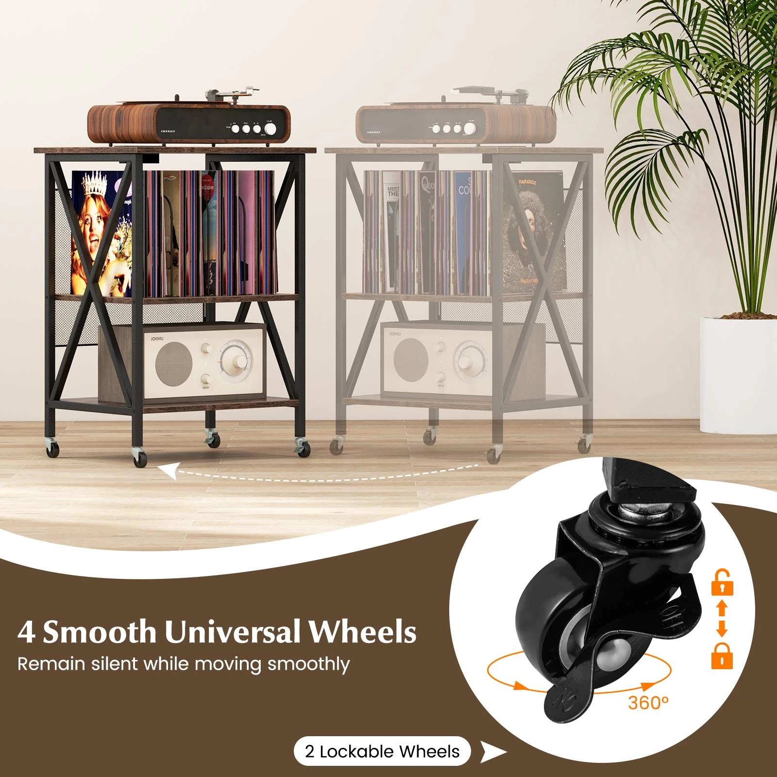 6 Costway Mobile Record Player Stand w/Charging Station 3-Tier Side End Table, 6 of 8