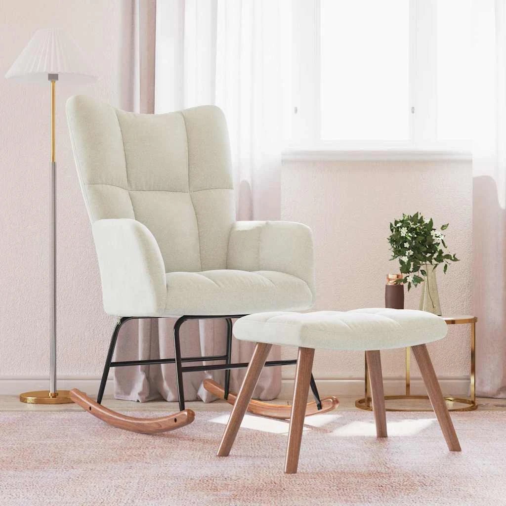 2 Vidaxl Rocking Chair With A Stool Velvet - Beige, 2 of 8
