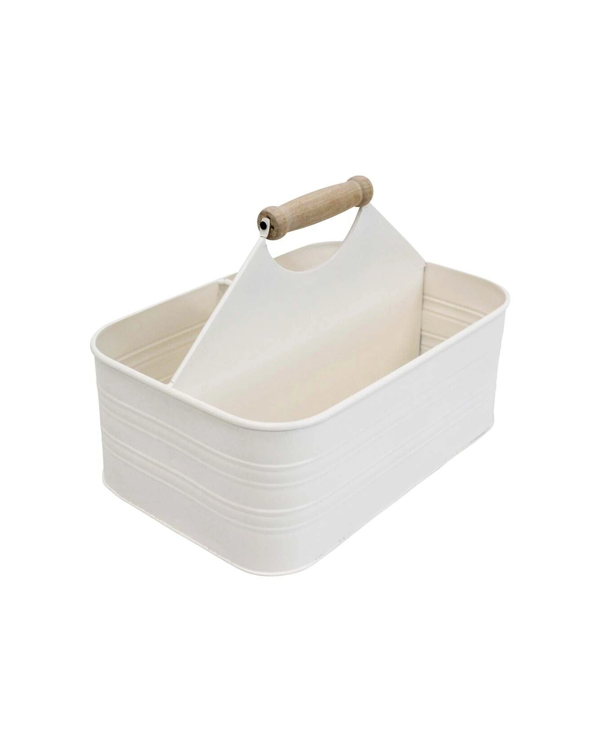 1 LVD Metal Caddy Storage Box Durable Wooden Handle 29.5x19x11cm Compact - White, 1 of 3