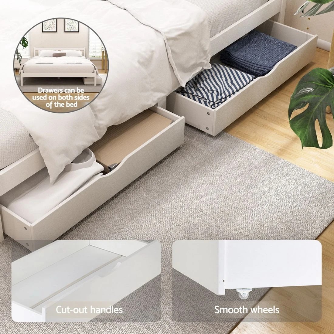 4 Artiss Bed Frame Double Size Wooden Platform with 2 Storage Drawers  SOFIE - White, 4 of 6