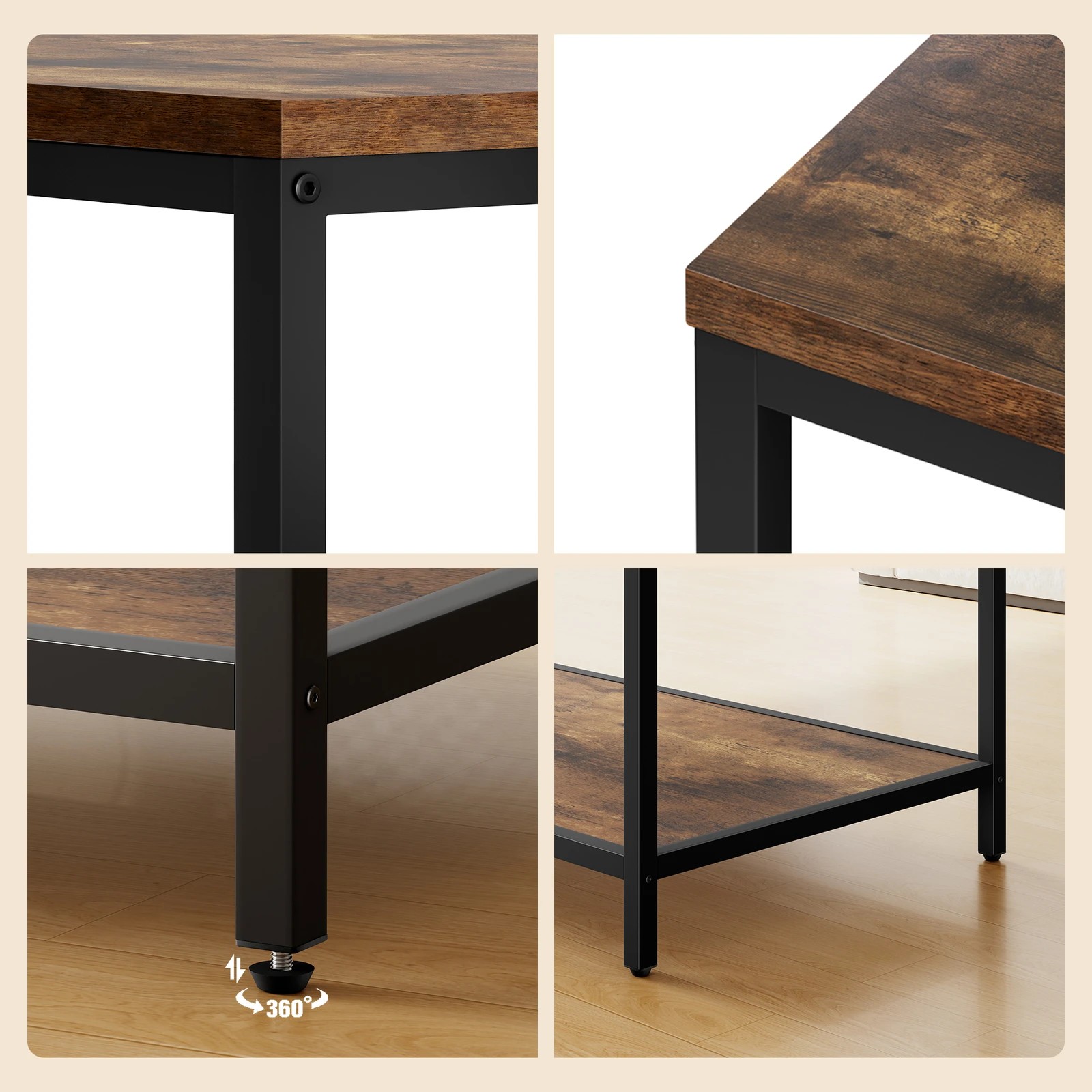 5 Alfordson Coffee Table 2-tier Side Table Industrial - Oak, 5 of 9