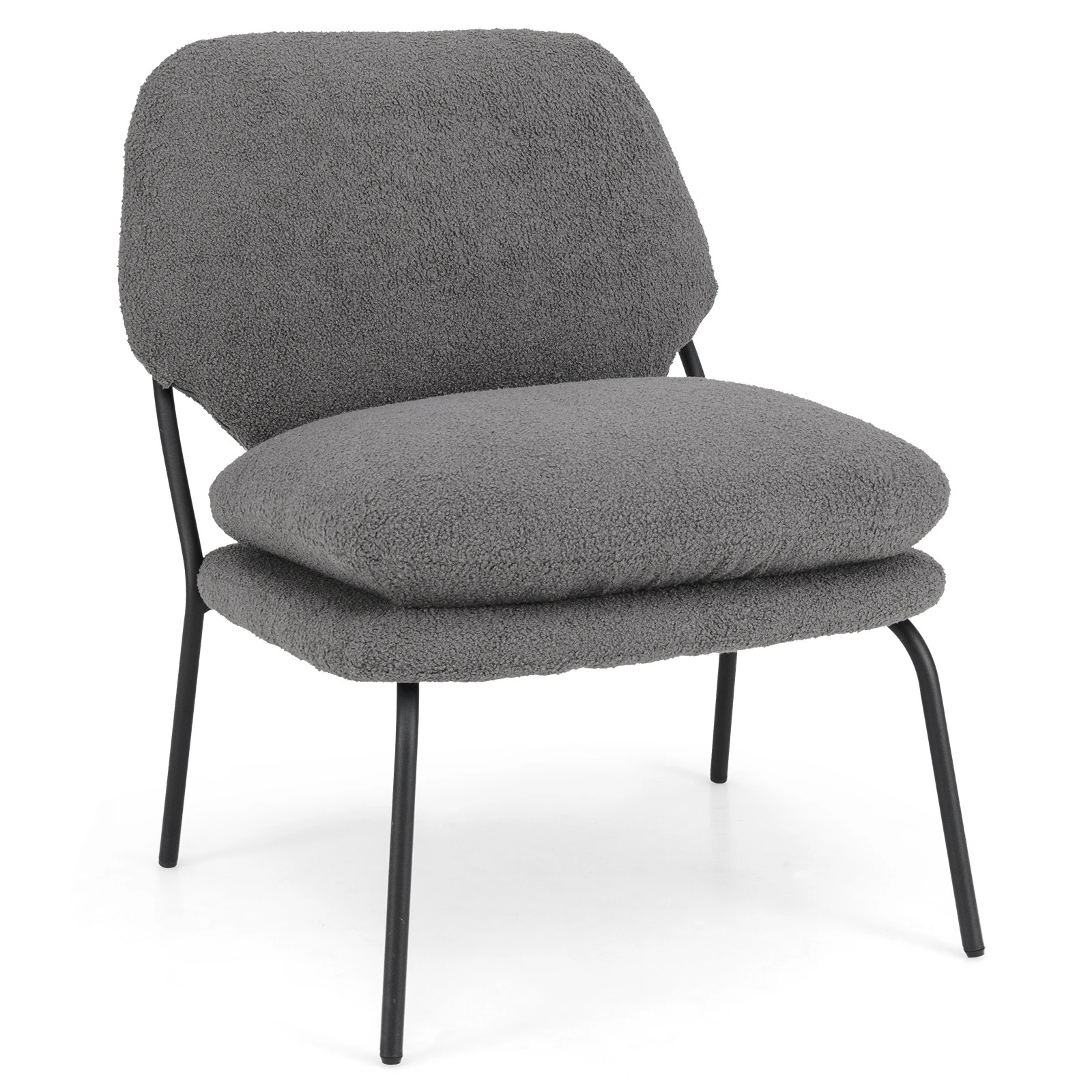 1 Costway Leisure Accent Chair Modern Metal Frame Lounge Chair w/High Back - Grey, 1 of 3