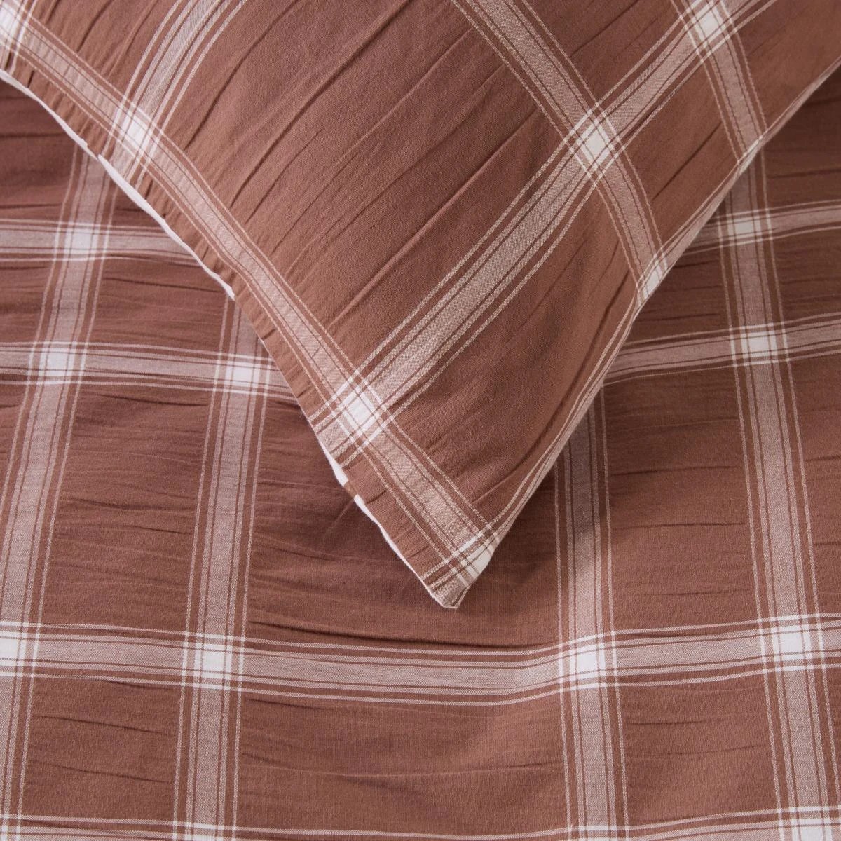 5 Check Cotton Reversible Quilt Cover Set - Queen Bed, Mocha, 5 of 9