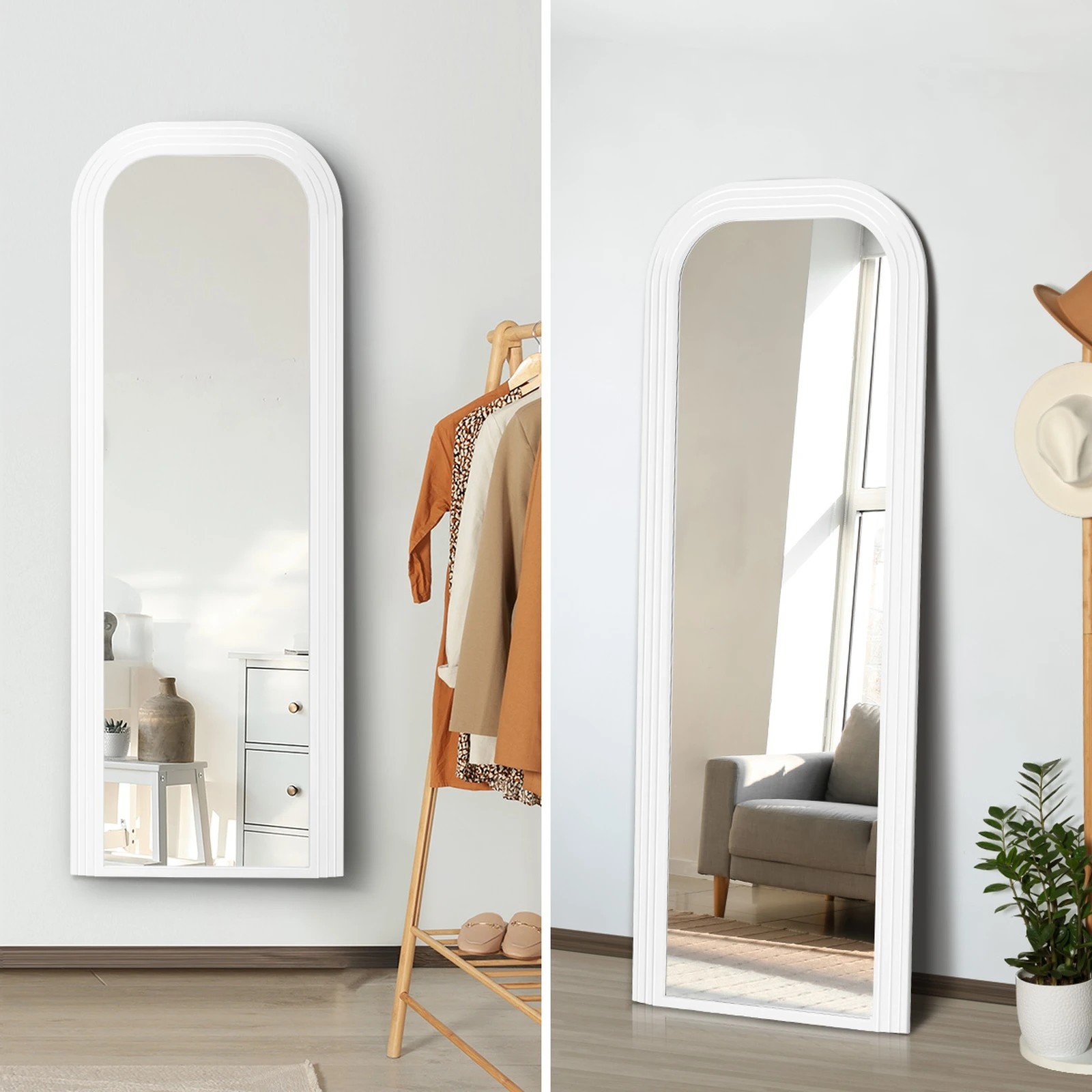 5 Oikiture Full Length Arch Mirror 165x60cm Wood Top Rounded Corner Bedroom - White, 5 of 10