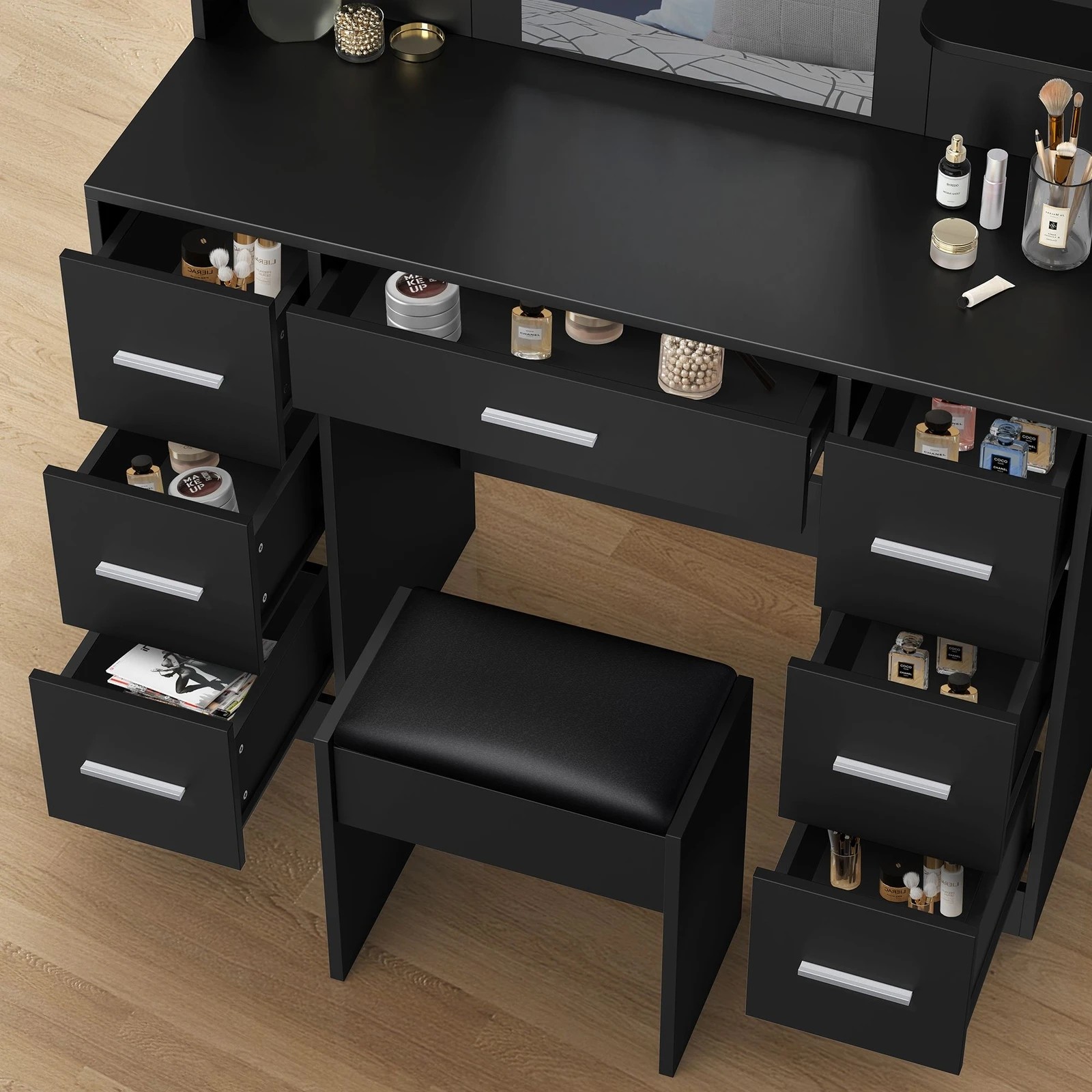 5 Alfordson Dressing Table Stool Set Makeup Mirror Vanity Desk LED Bulbs - Black, 5 of 10