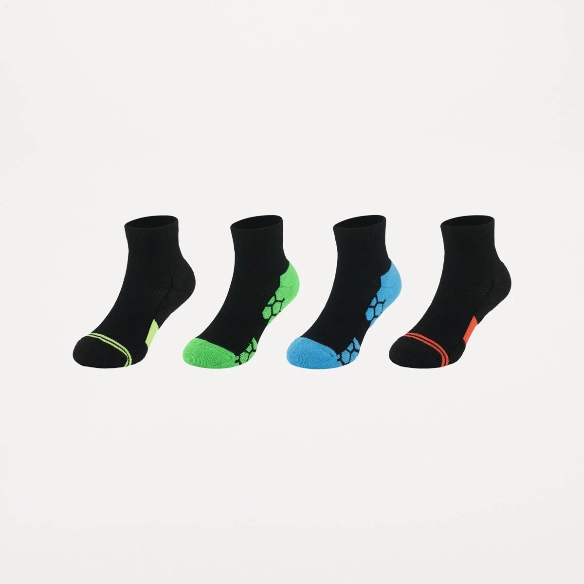 1 4 Pack Active Kids Performance Quarter Crew Socks BLACK NEON, 1 of 3