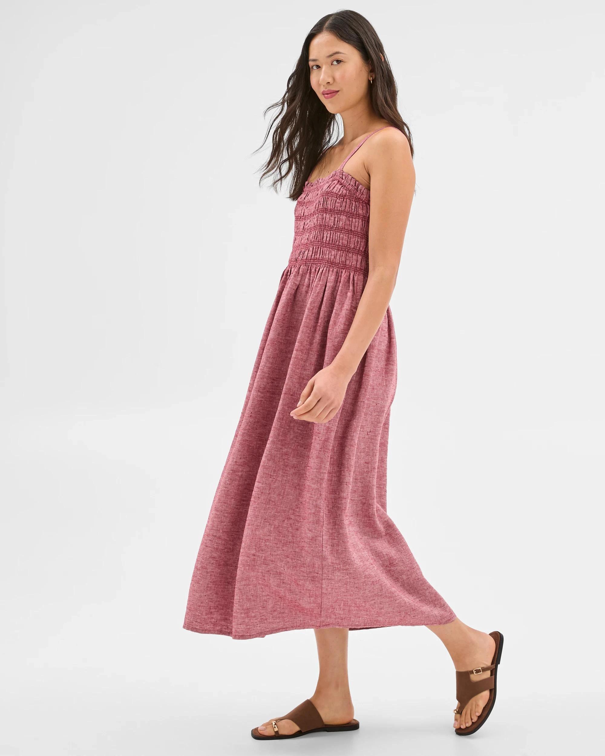 2 Target Woman European Linen Shirred Midi Dress RHUBARB X-DYE, 2 of 7